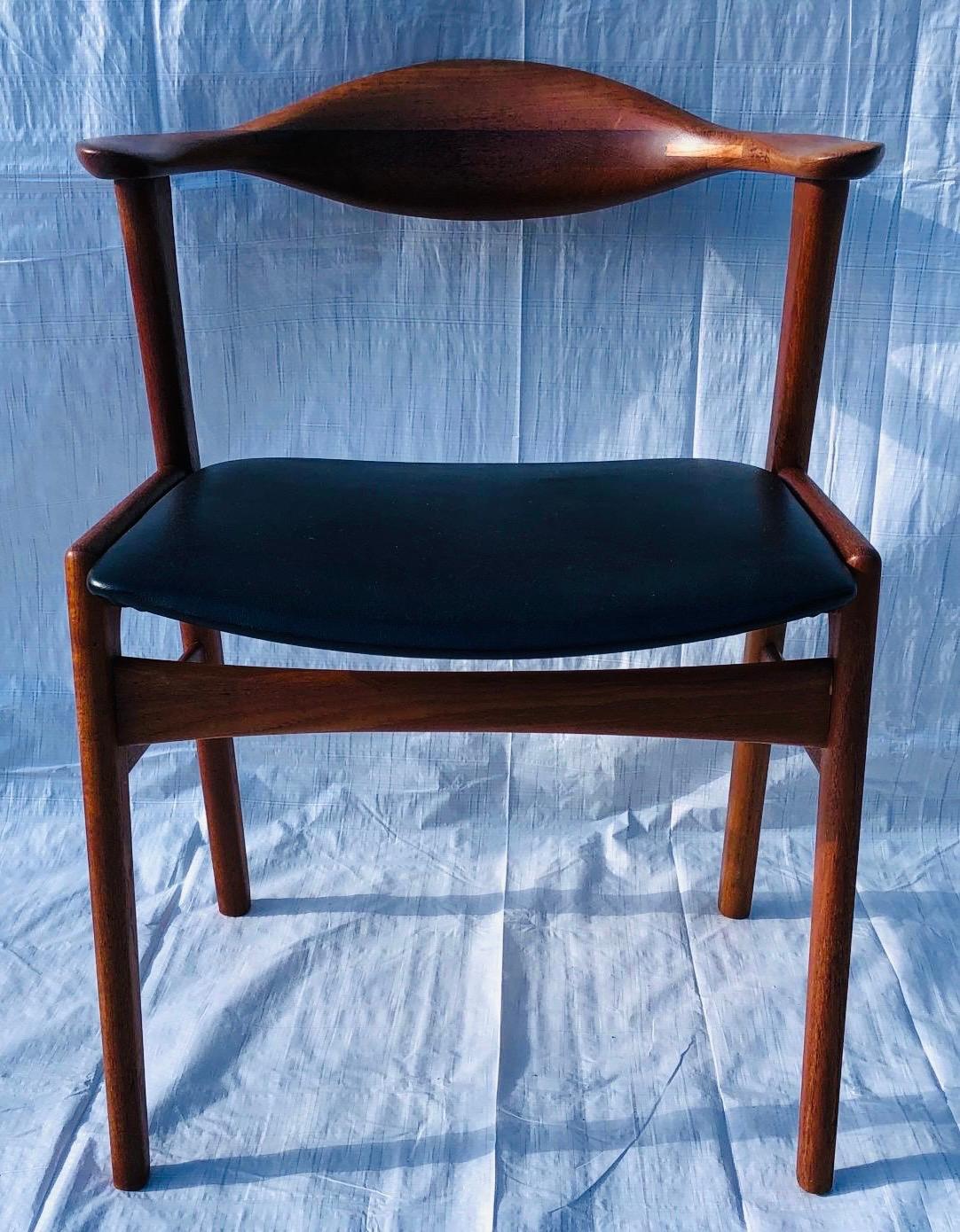 Set/6 1960s Danish Erik Kirkegaard Model 49b Teak & Black Vinyl Dining Chairs  6