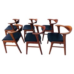 Vintage Set/6 1960s Danish Erik Kirkegaard Model 49b Teak & Black Vinyl Dining Chairs 