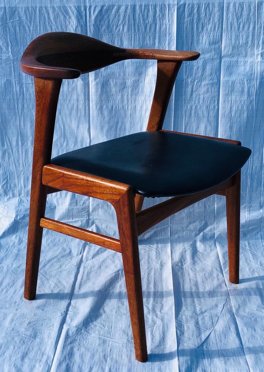 Set/6 1960s Danish Erik Kirkegaard Model 49b Teak & Black Vinyl Dining Chairs  9