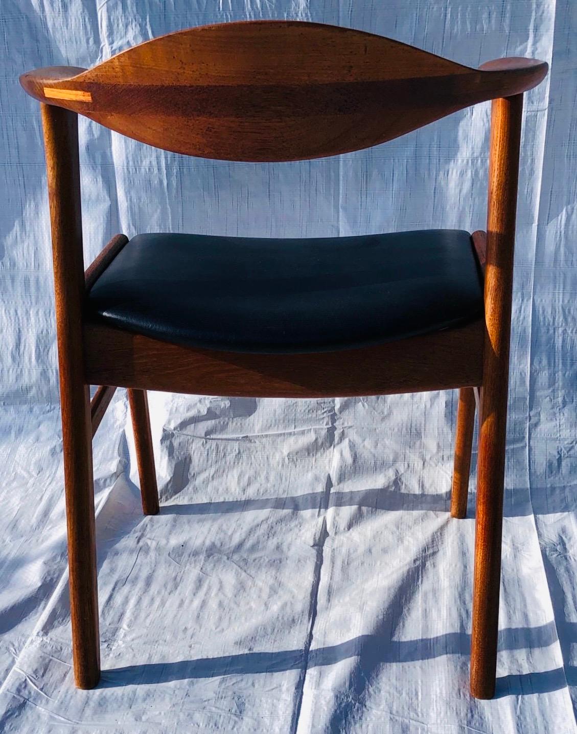 Set/6 1960s Danish Erik Kirkegaard Model 49b Teak & Black Vinyl Dining Chairs  13