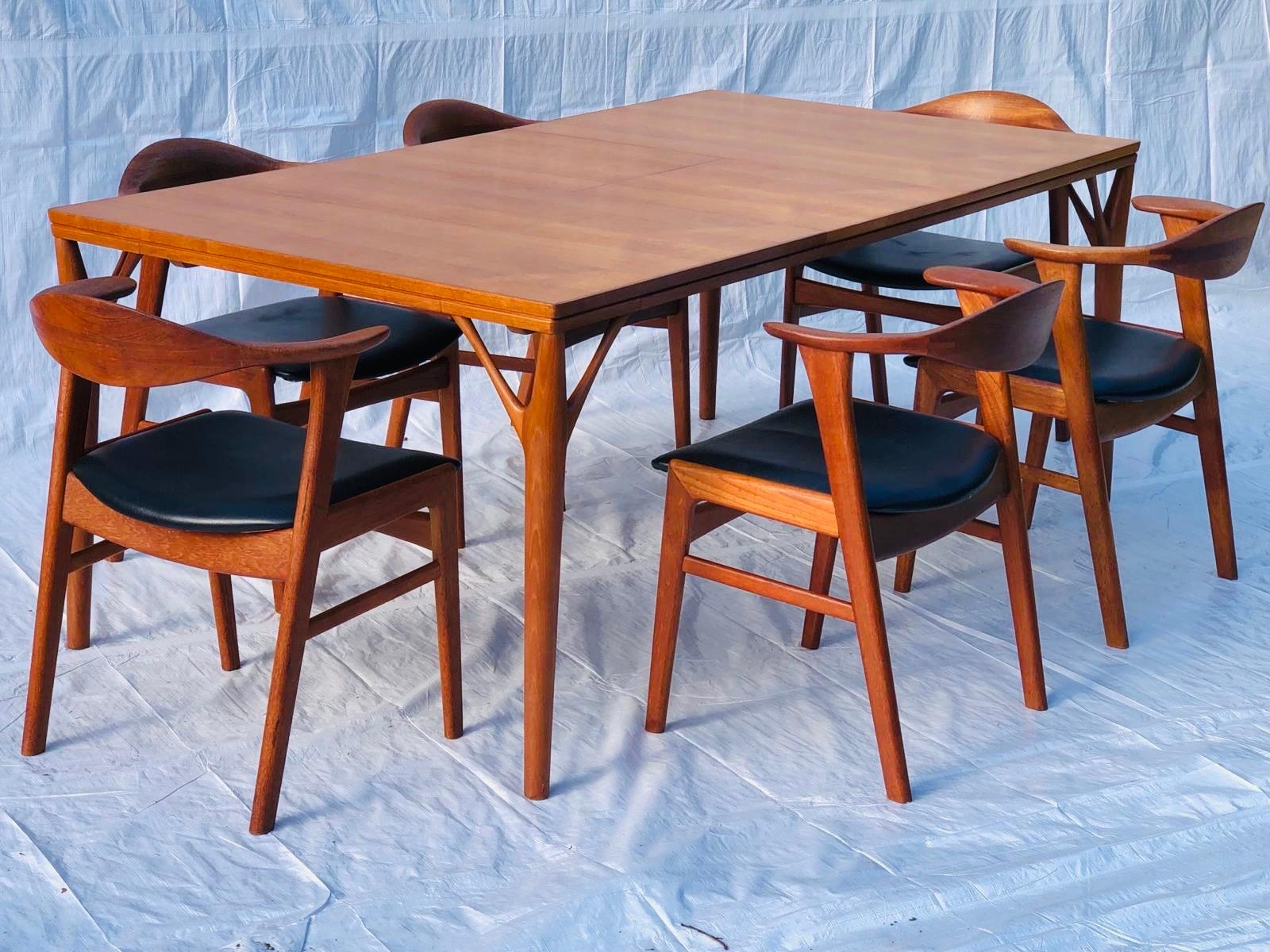Set/6 1960s Danish Erik Kirkegaard Model 49b Teak & Black Vinyl Dining Chairs  14
