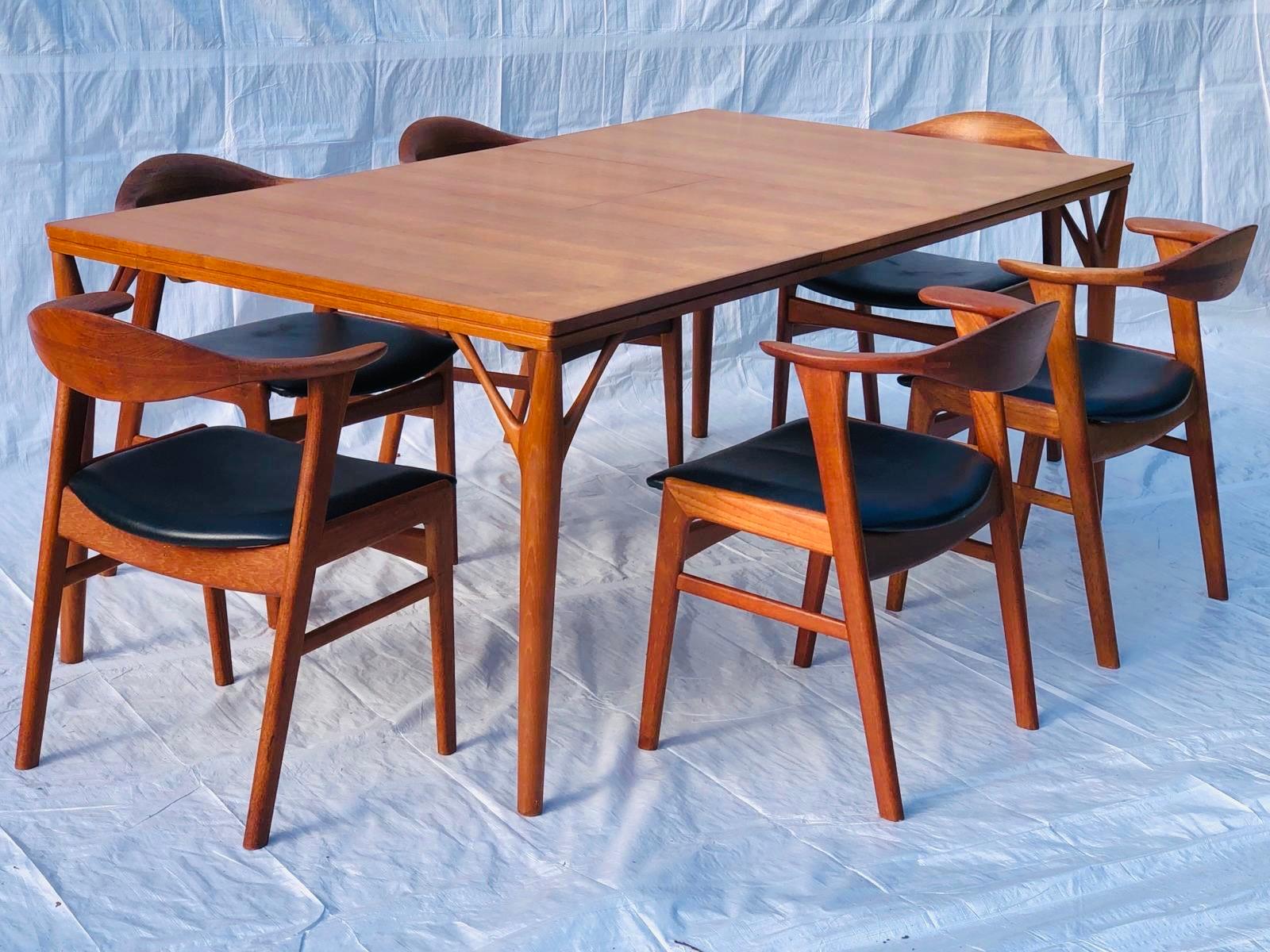 Set/6 1960s Danish Erik Kirkegaard Model 49b Teak & Black Vinyl Dining Chairs 15