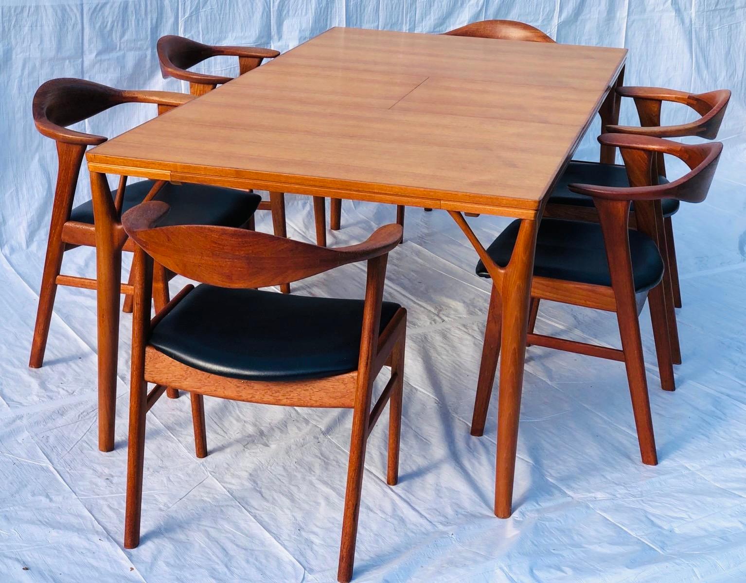 Set/6 1960s Danish Erik Kirkegaard Model 49b Teak & Black Vinyl Dining Chairs  16