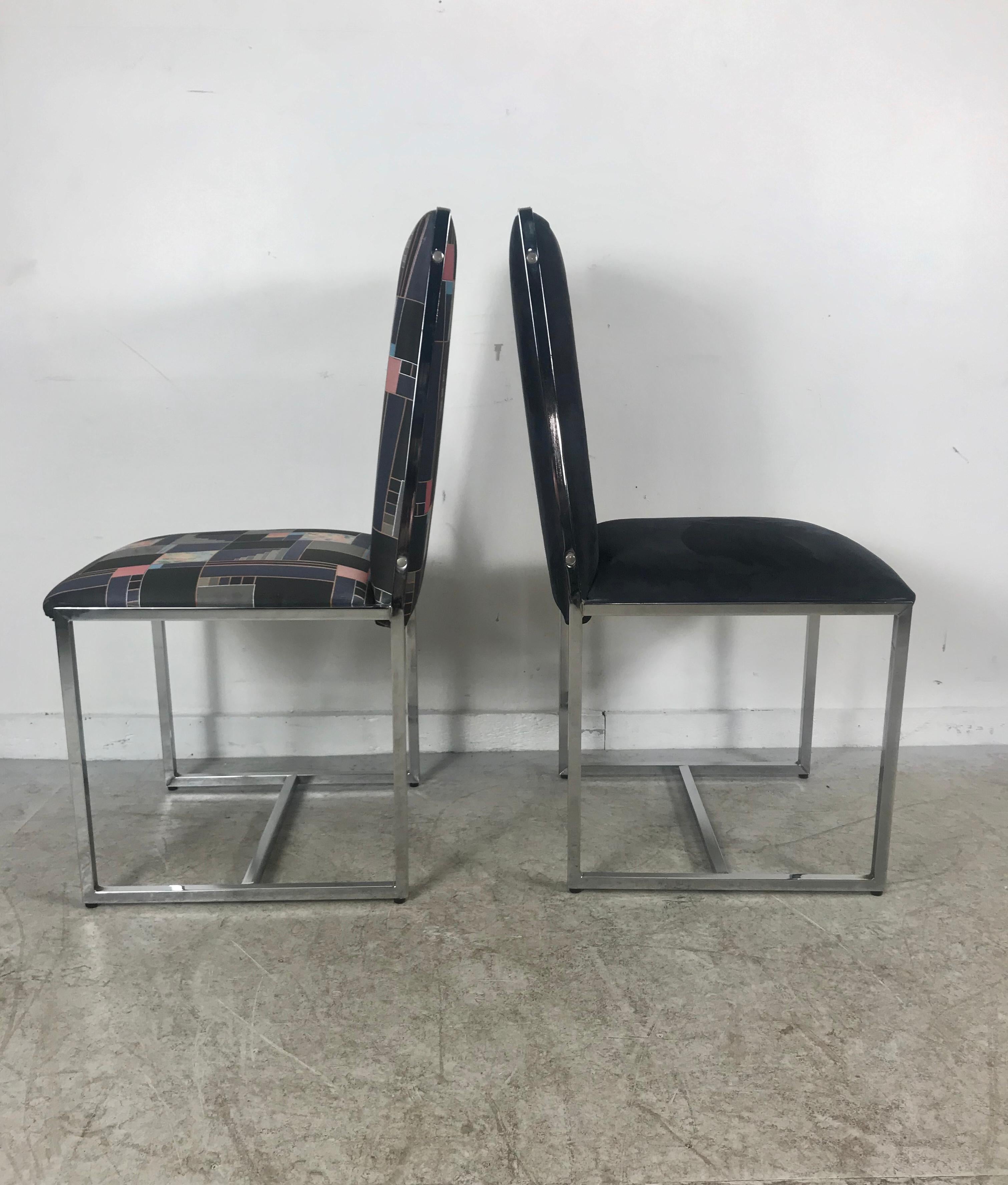 Set 6 1970s Chrome and Suede Dining Chairs Milo Baughman Style For Sale 4