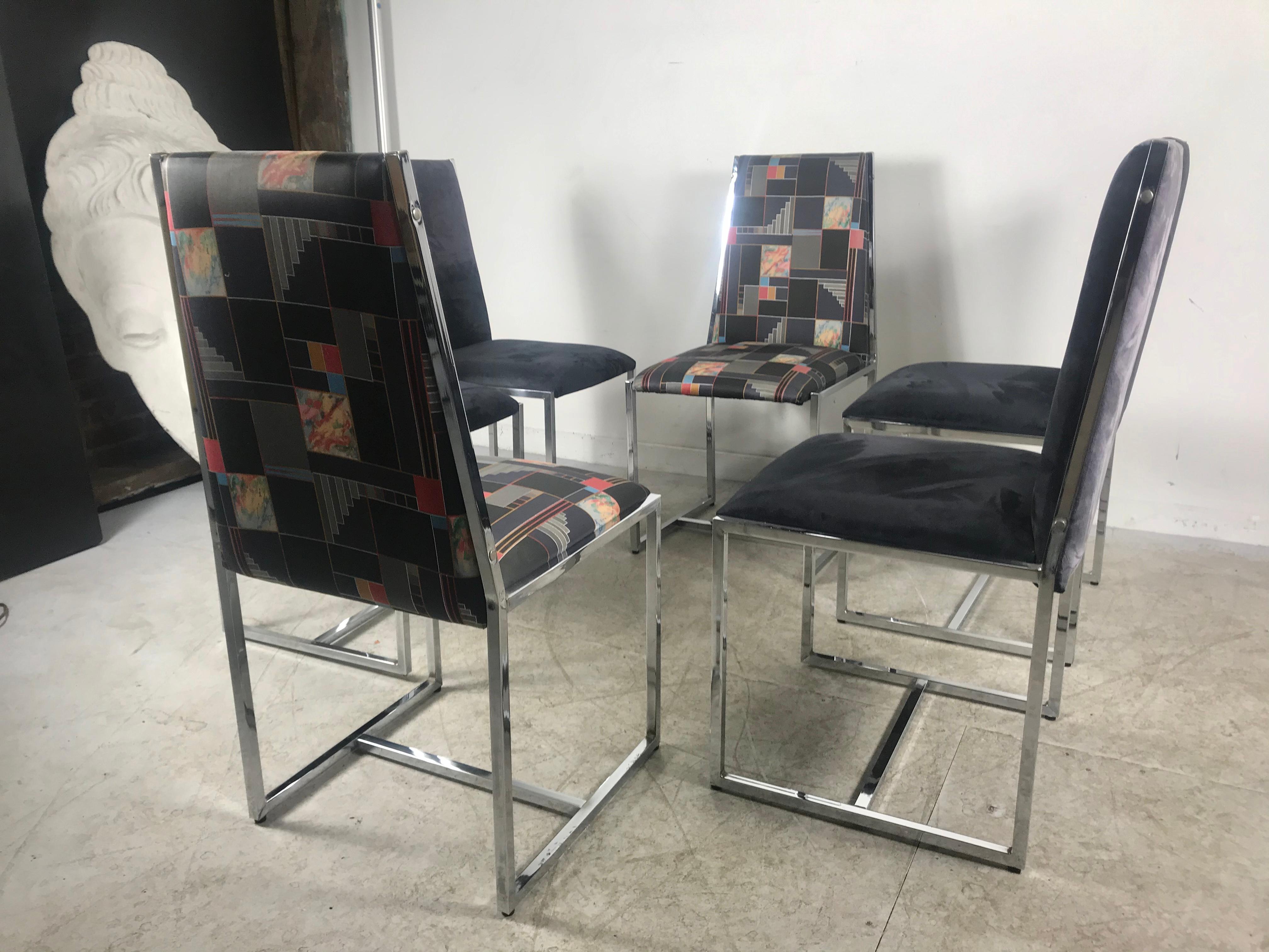 Set 6 1970s Chrome and Suede Dining Chairs Milo Baughman Style For Sale 5