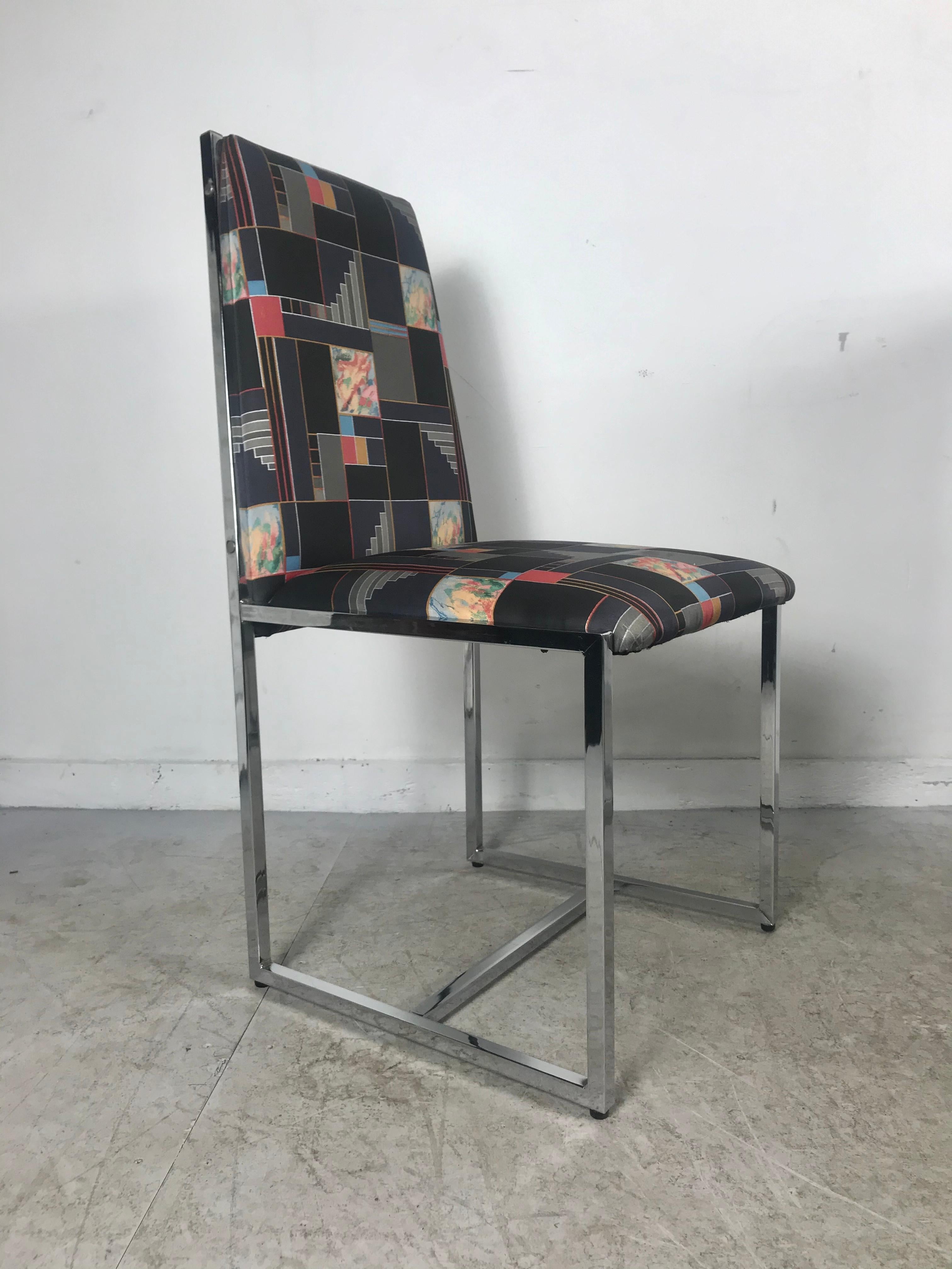 Jeu de 6 chaises de salle à manger en chrome et daim des années 1970 Style Milo Baughman en vente 6