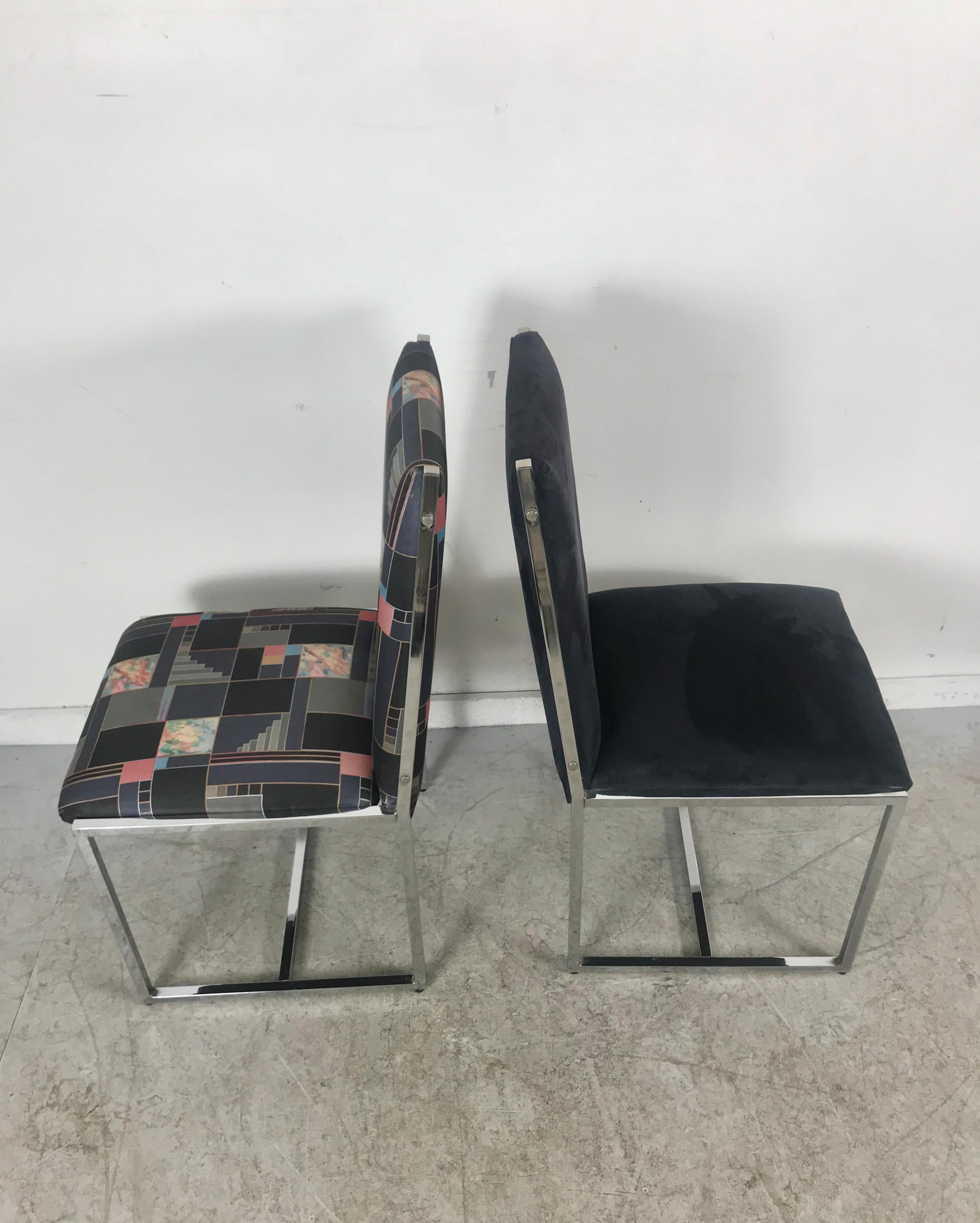 Jeu de 6 chaises de salle à manger en chrome et daim des années 1970 Style Milo Baughman en vente 8
