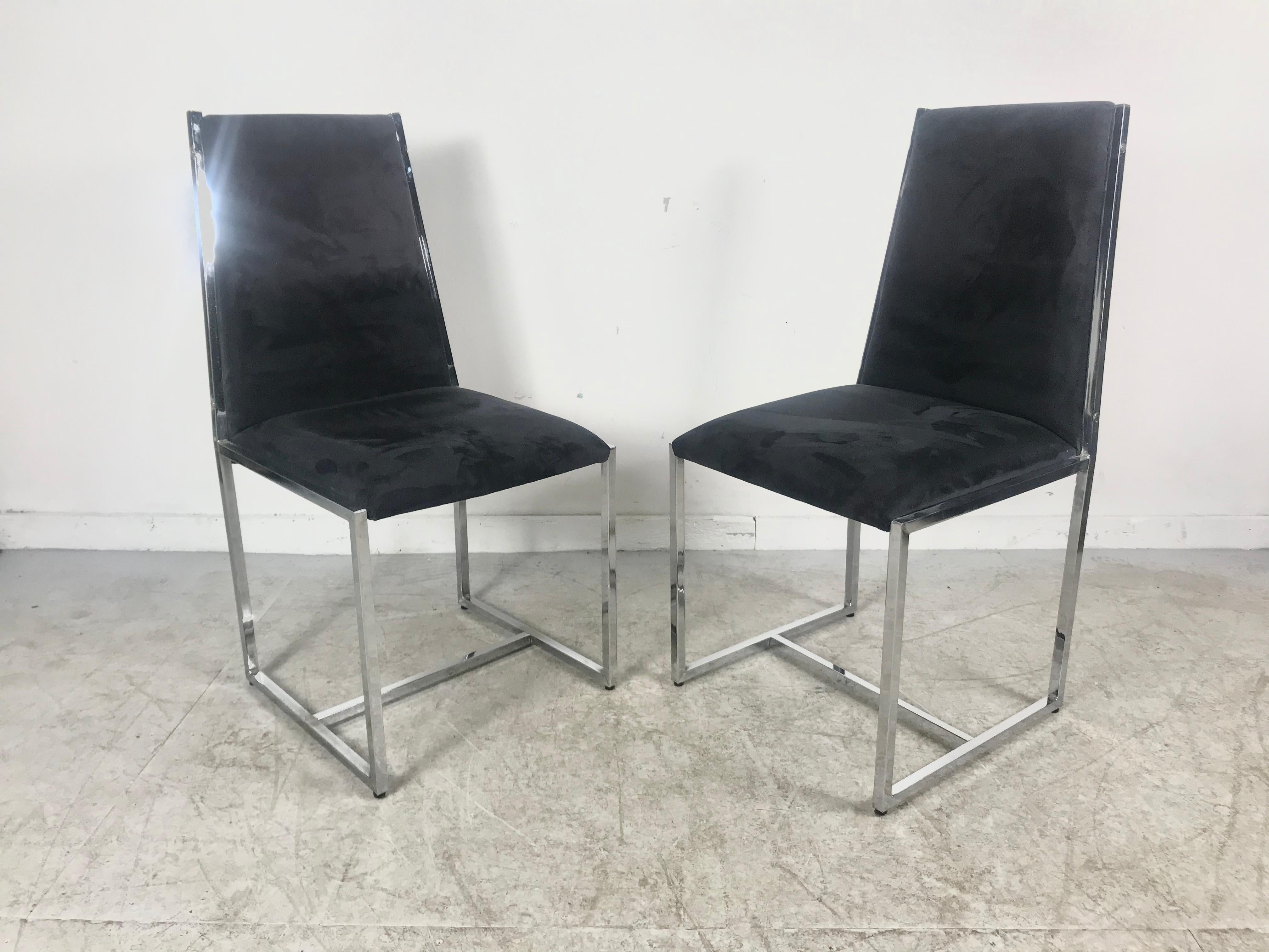Set 6 1970s Chrome and Suede Dining Chairs Milo Baughman Style For Sale 10