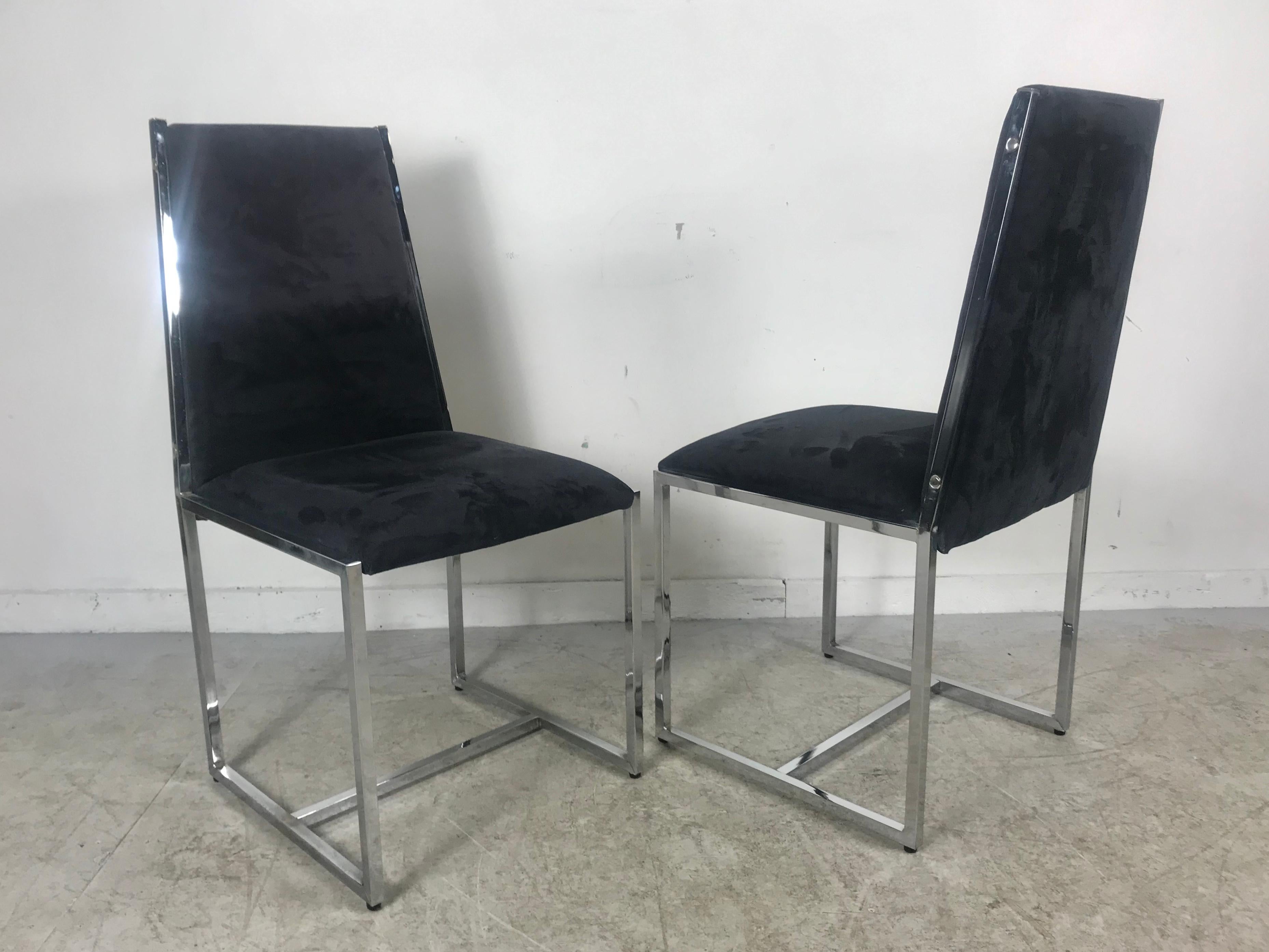 Set 6 1970s Chrome and Suede Dining Chairs Milo Baughman Style For Sale 12