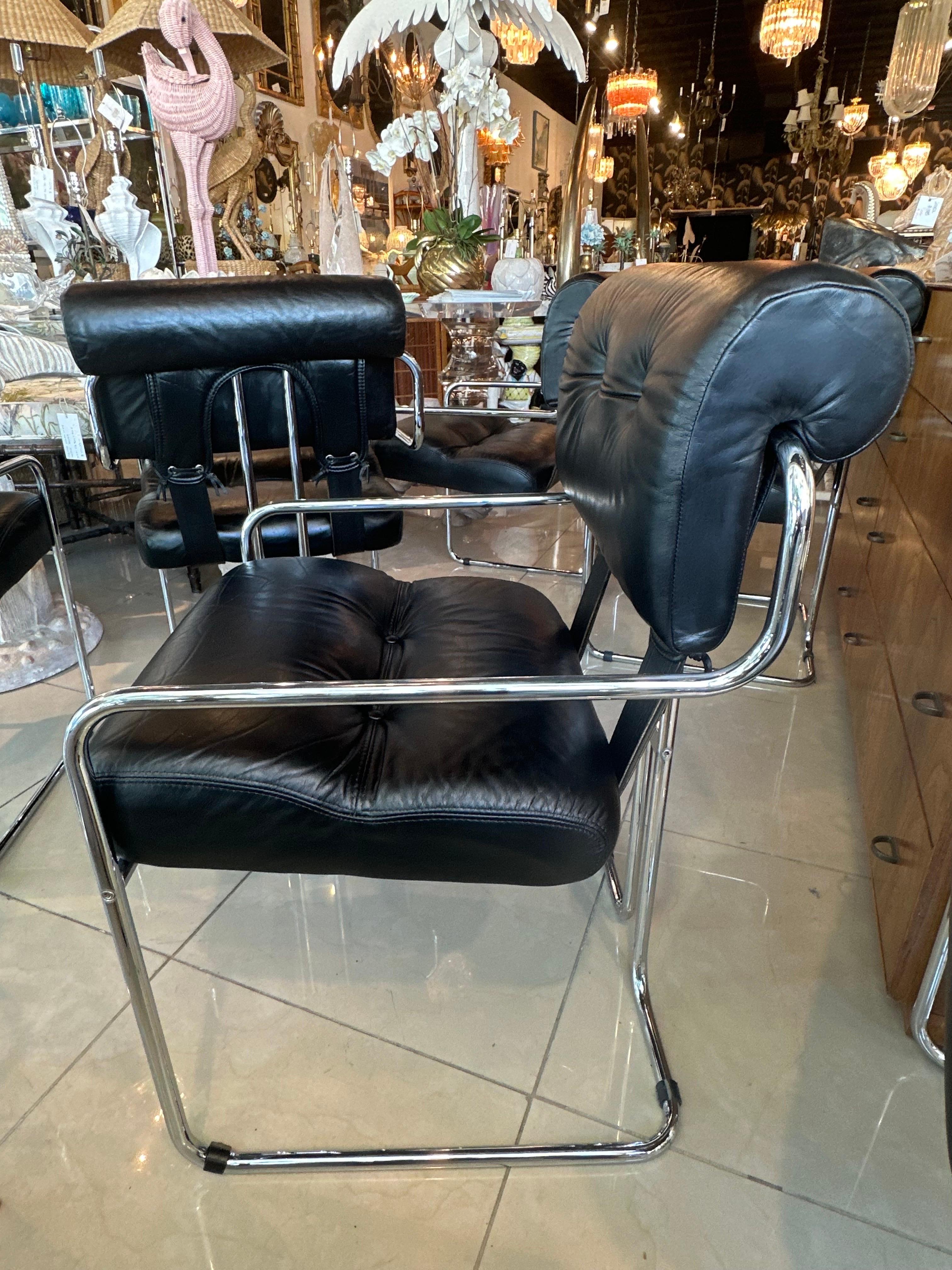 Set 6 1970s Guido Faleschini Tucroma Pace i4 Mariana Black Leather Dining Chairs 4