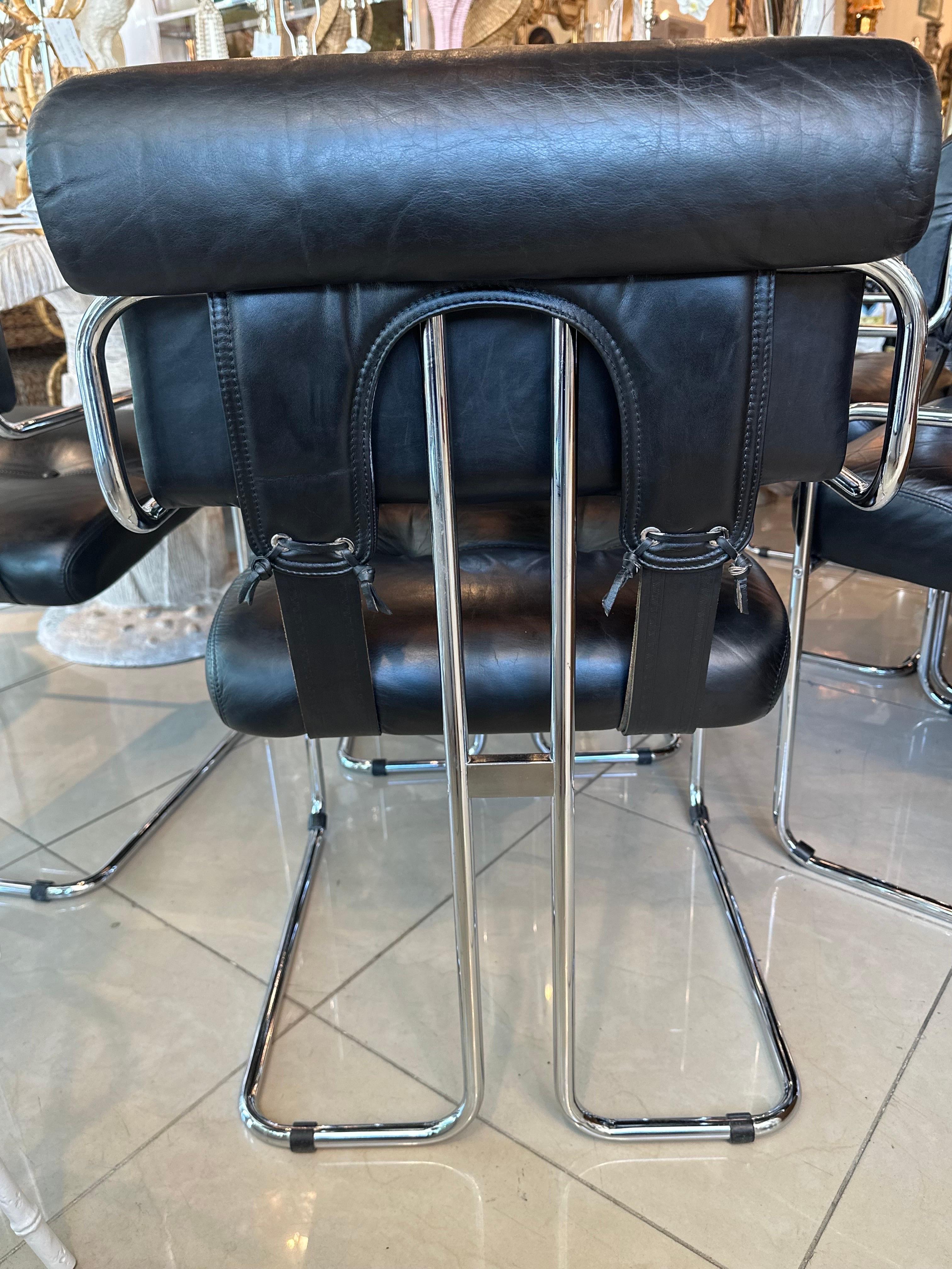 Set 6 1970s Guido Faleschini Tucroma Pace i4 Mariana Black Leather Dining Chairs 5
