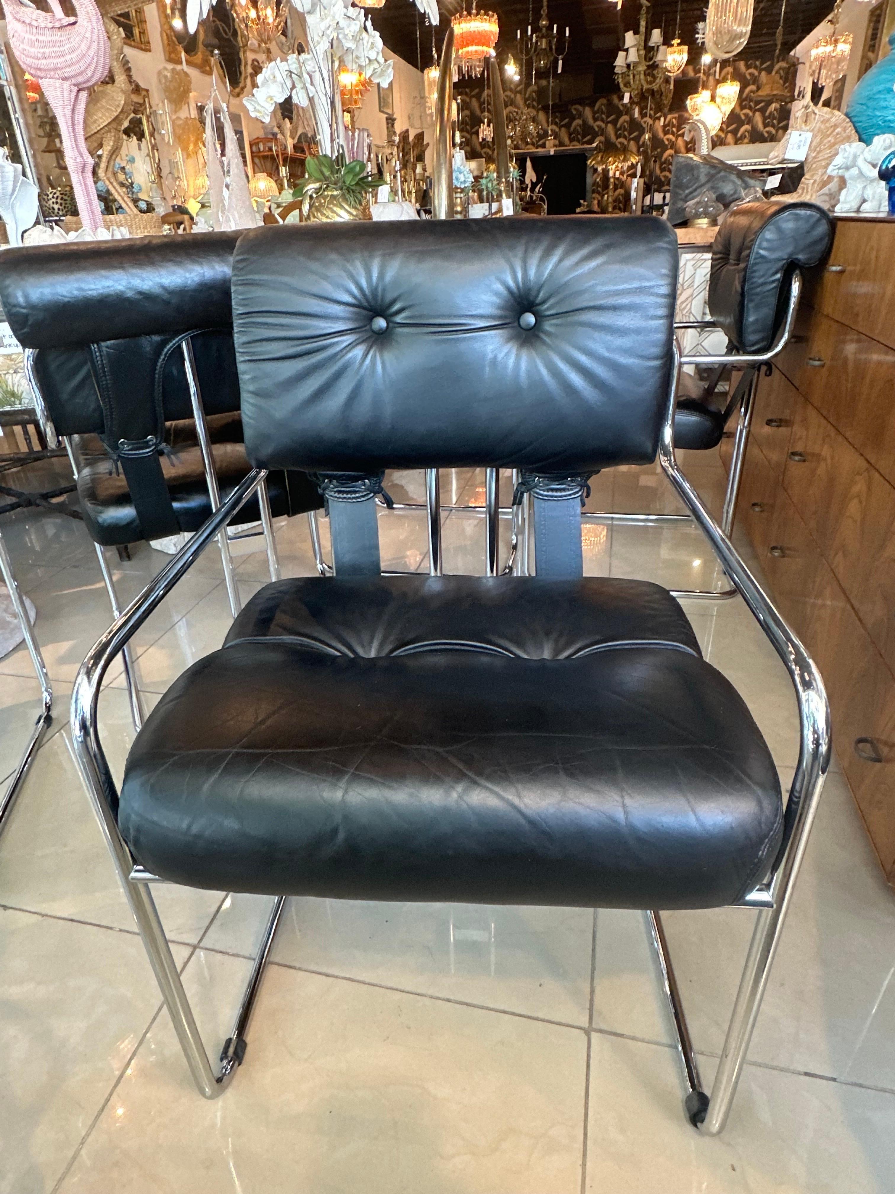 Set 6 1970s Guido Faleschini Tucroma Pace i4 Mariana Black Leather Dining Chairs 6