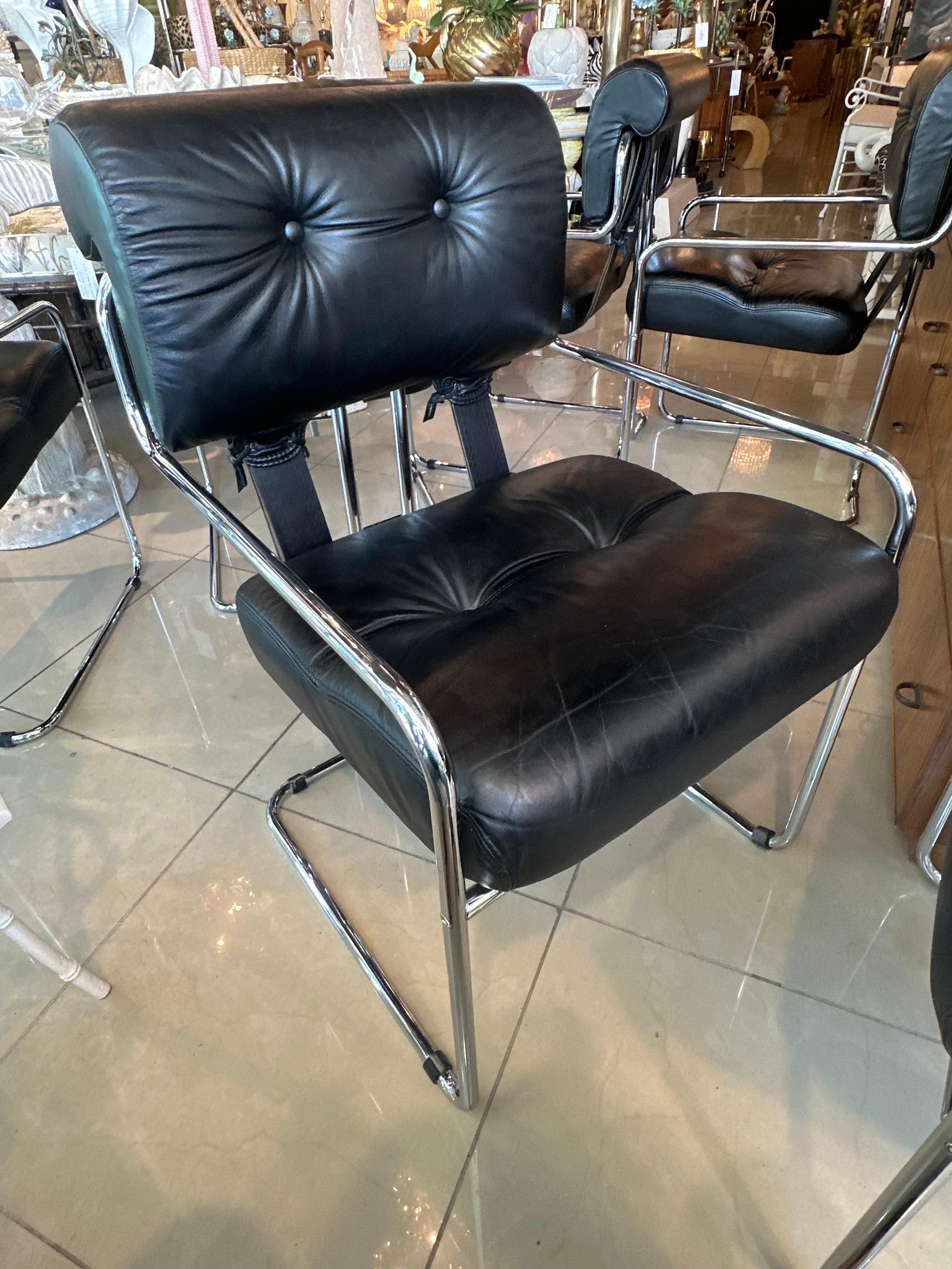 Set 6 1970s Guido Faleschini Tucroma Pace i4 Mariana Black Leather Dining Chairs 2