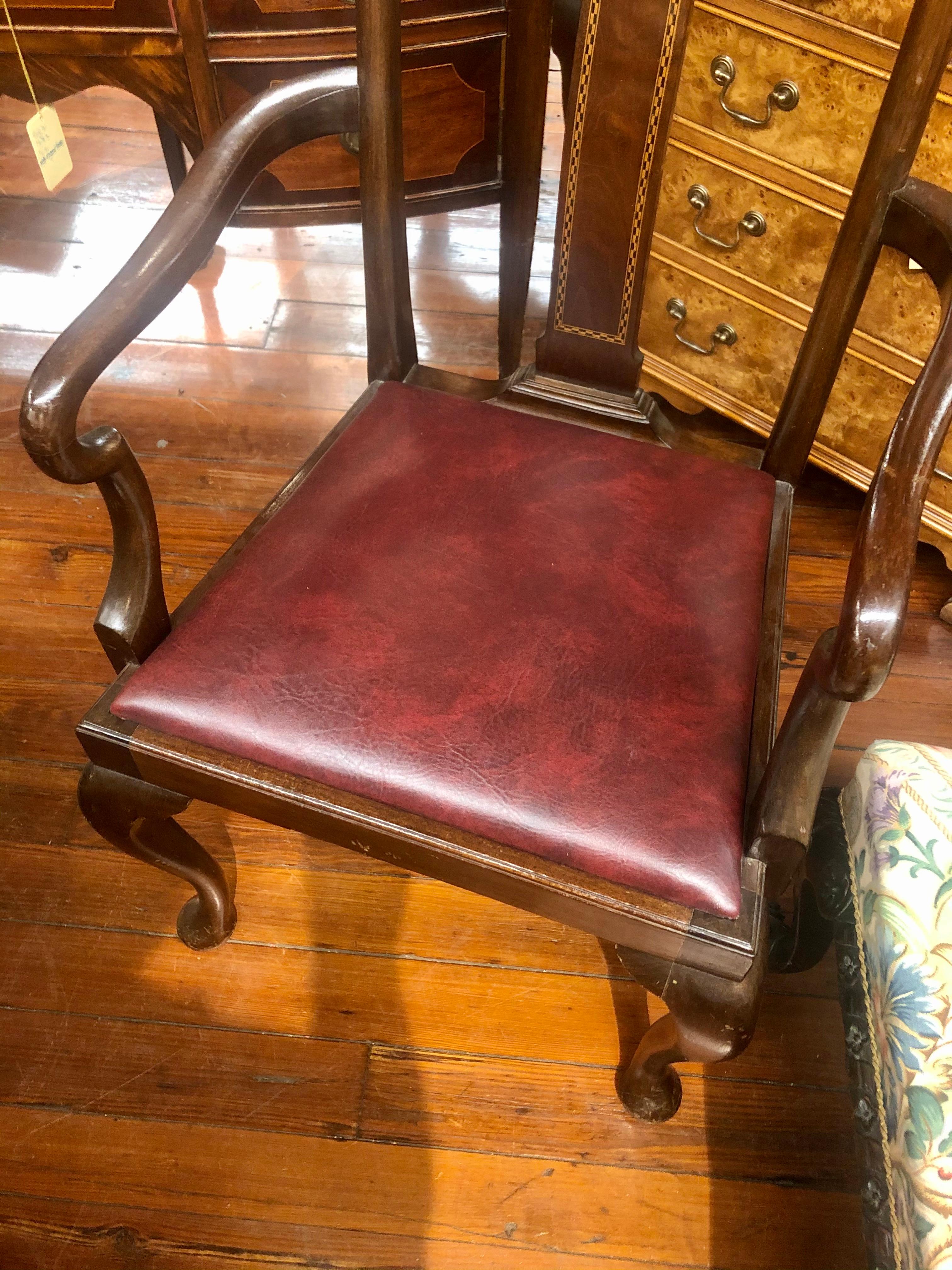 Set 6 '4+2' Antique English Inlaid Mahogany Queen Anne Style Dining Chairs In Good Condition For Sale In Charleston, SC