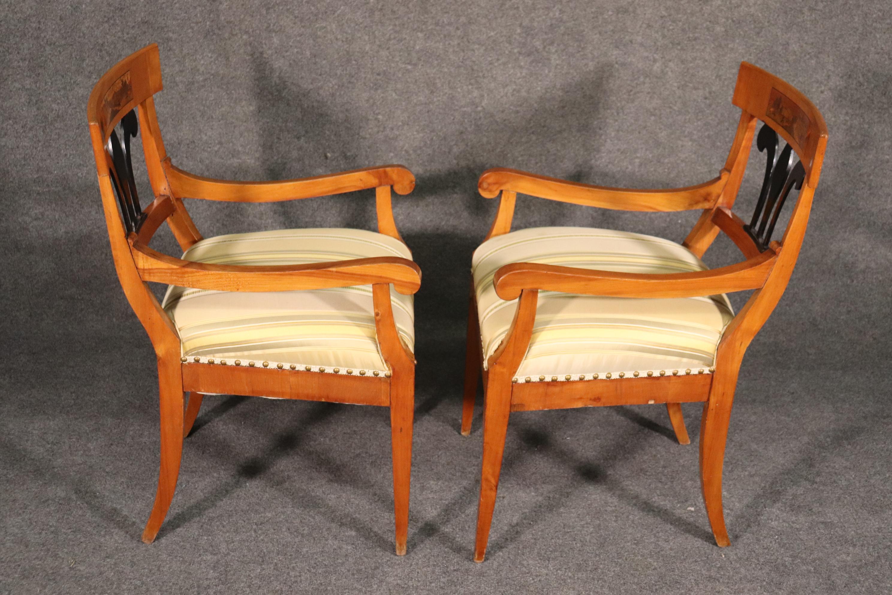 Set 6 Antique Biedermeier Birch and Ebonized Dining Chairs 1