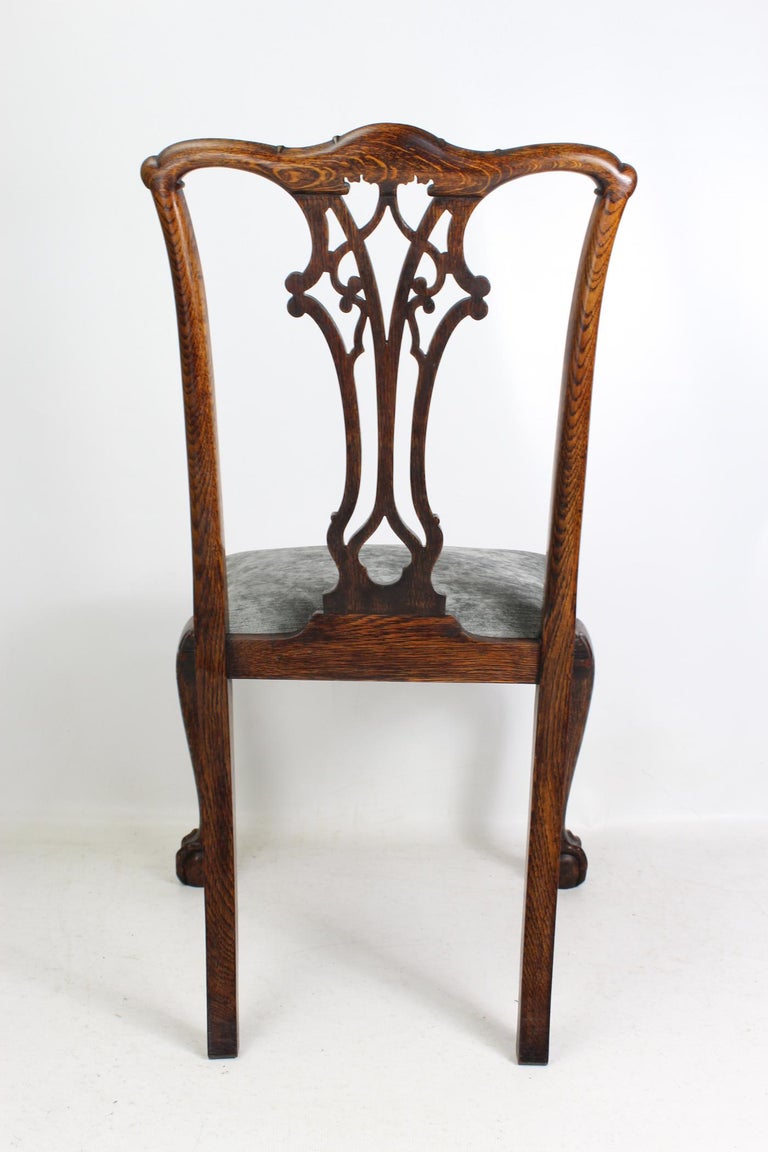 Set 6 Antique English Edwardian Oak Chippendale Dining Chairs