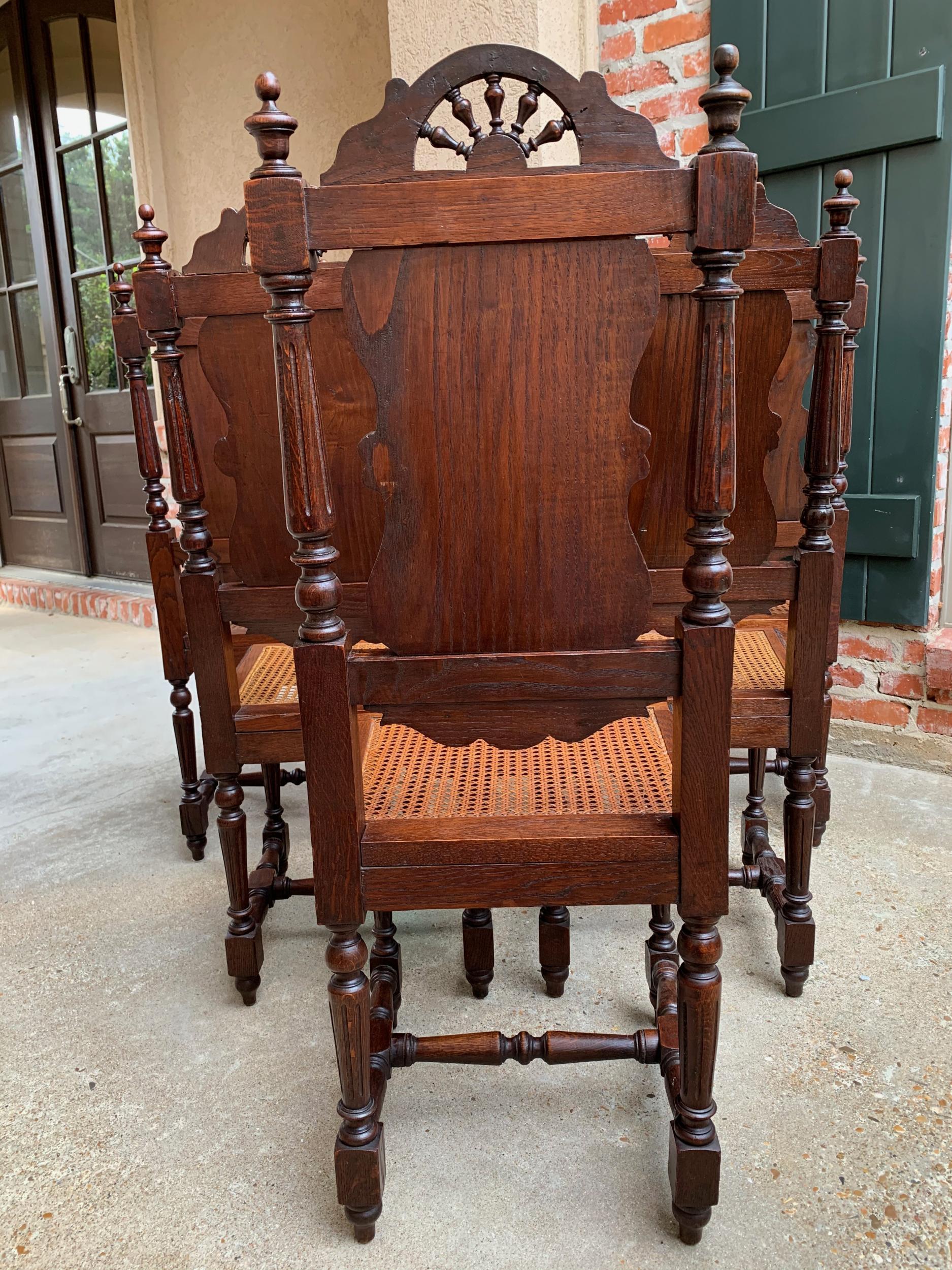 Set 6 Antique French Carved Oak Breton Dining Chairs Brittany Cane Seat 4