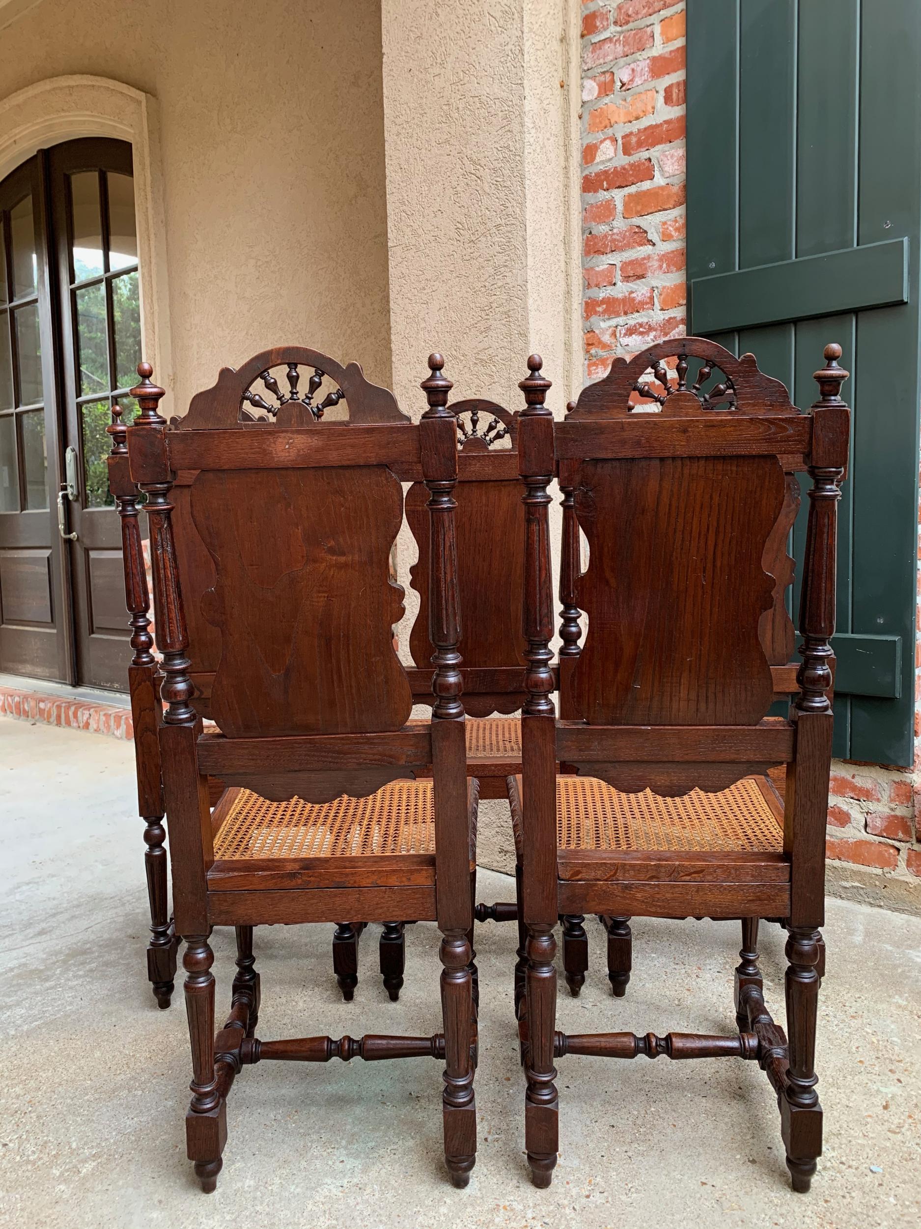 Set 6 Antique French Carved Oak Breton Dining Chairs Brittany Cane Seat 11