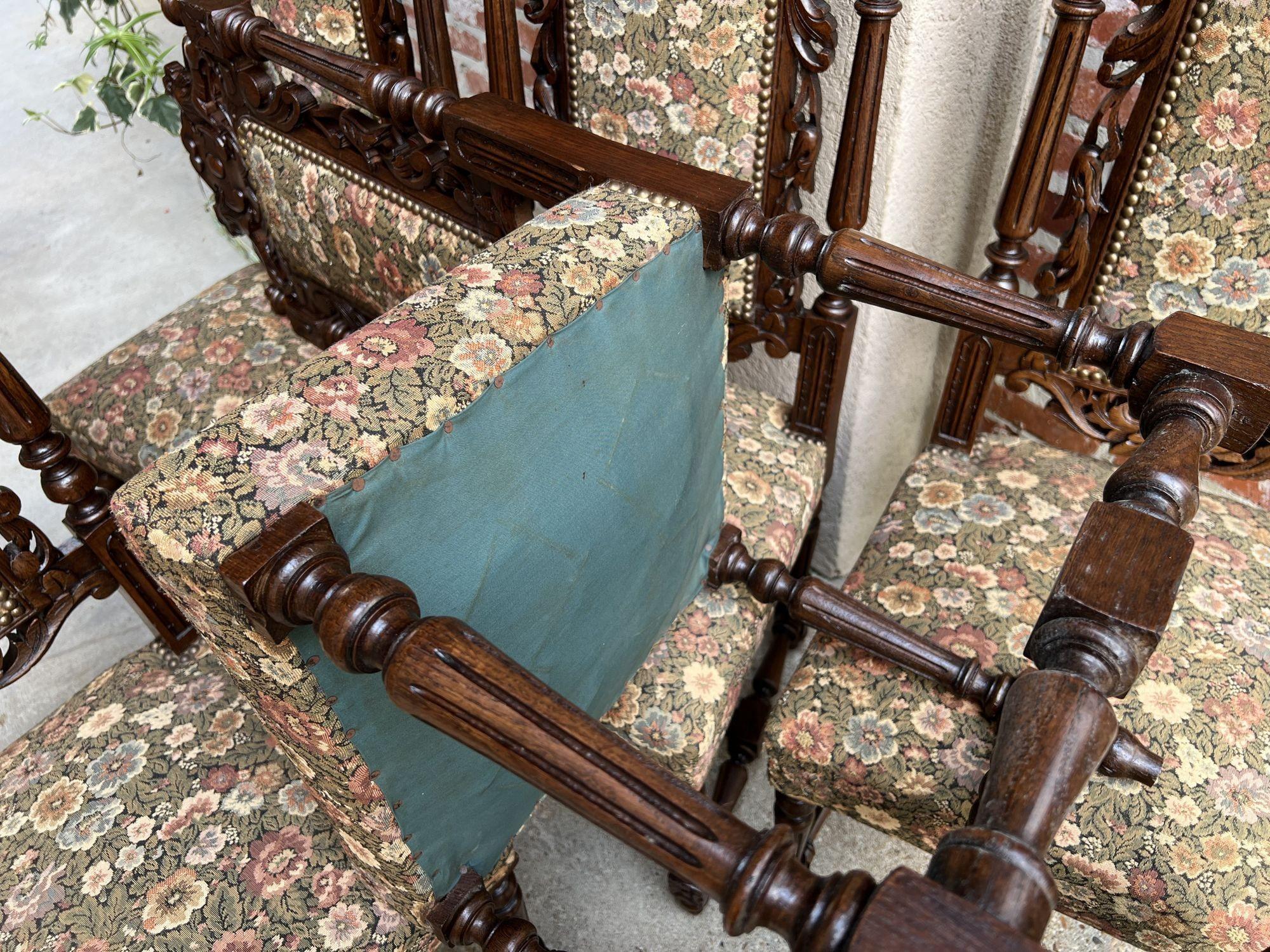 Set 6 Antique French Carved Oak Dining Side Chairs Renaissance Lion Floral 5