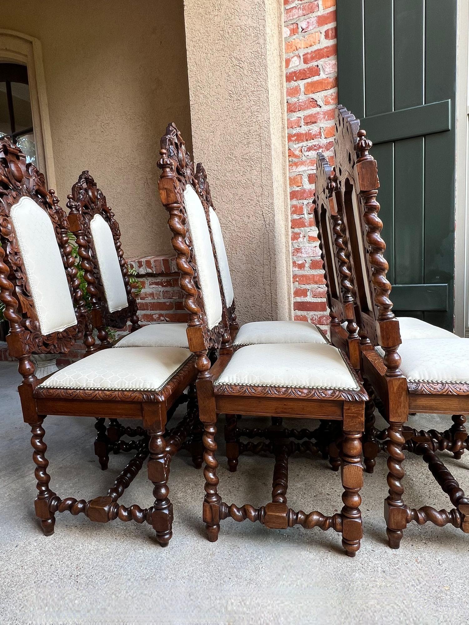Set 6 Antique French Dining Chairs Renaissance Carved Oak Lion Barley Twist 3
