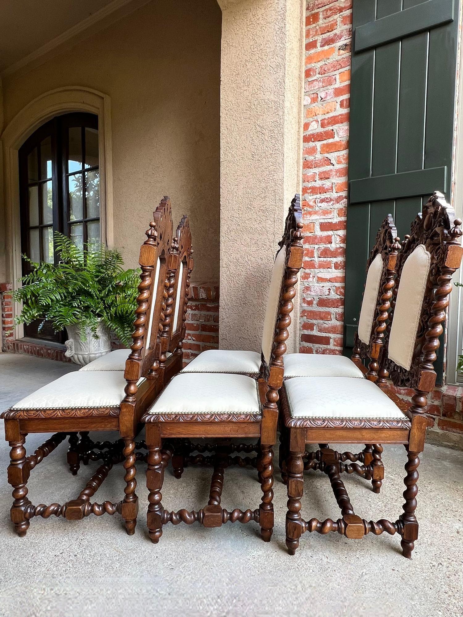 Set 6 Antique French Dining Chairs Renaissance Carved Oak Lion Barley Twist 4