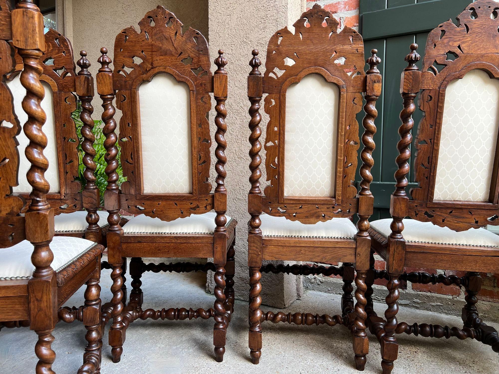 Set 6 Antique French Dining Chairs Renaissance Carved Oak Lion Barley Twist 5