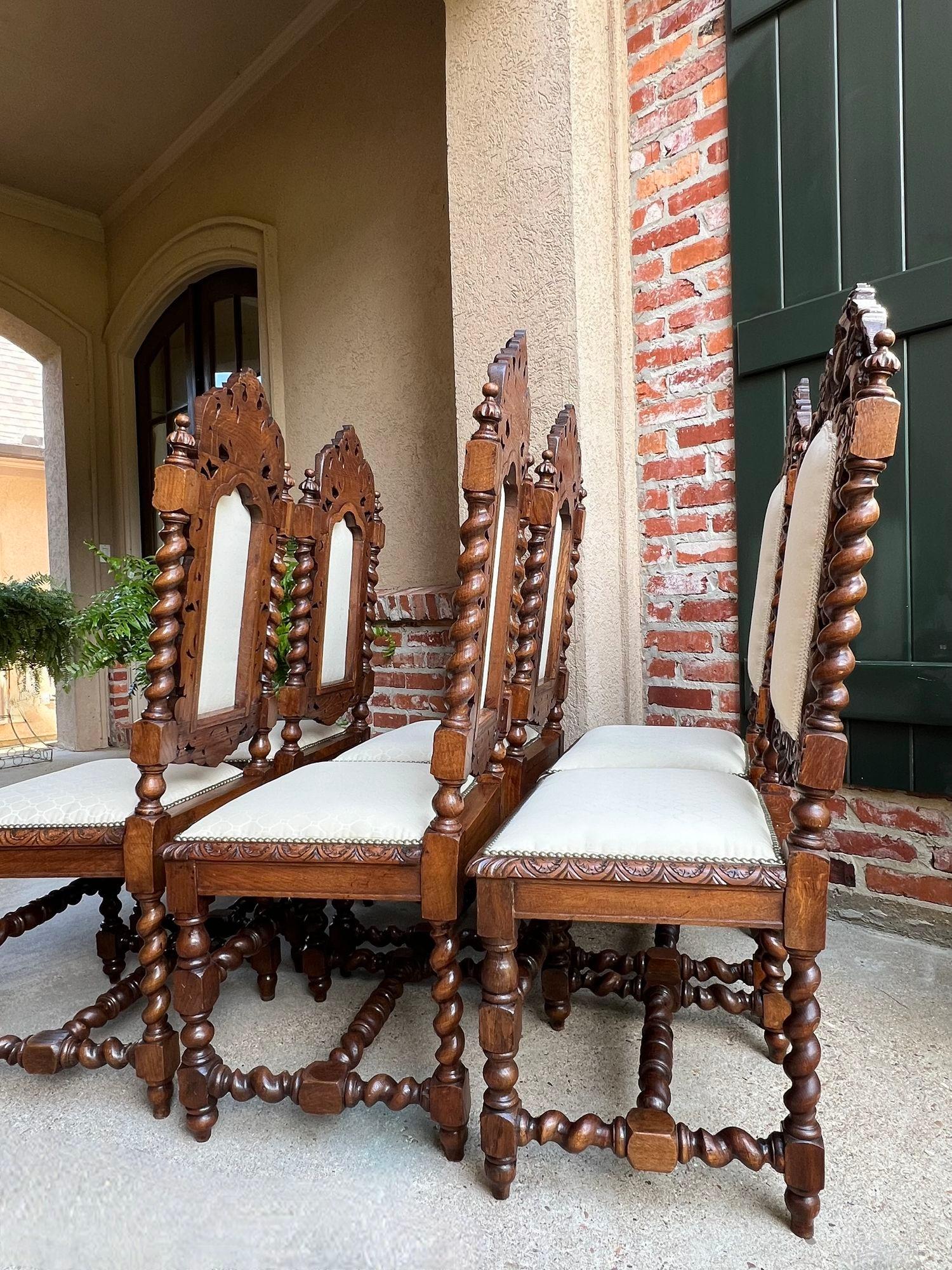 Set 6 Antique French Dining Chairs Renaissance Carved Oak Lion Barley Twist 9