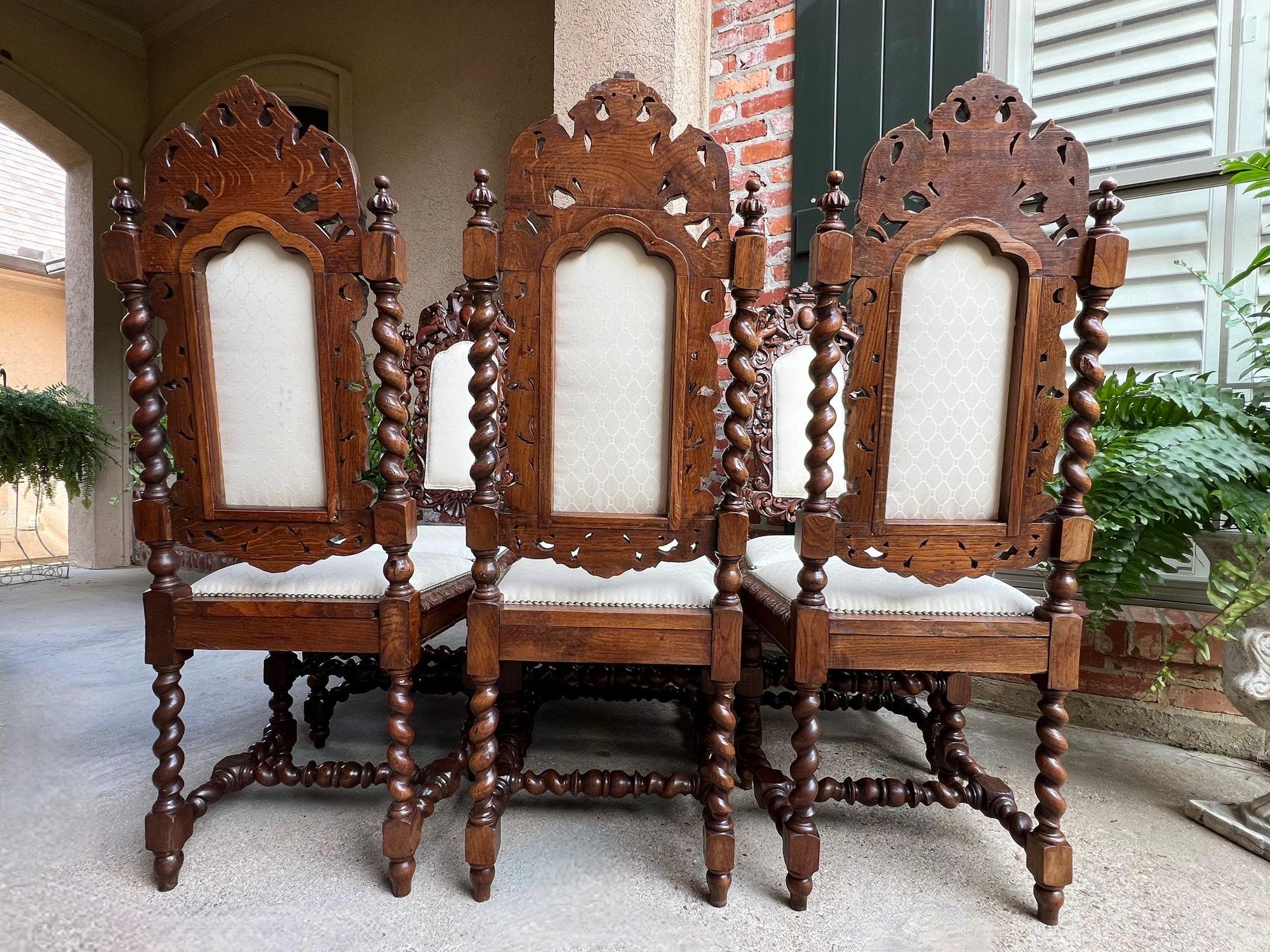 Set 6 Antique French Dining Chairs Renaissance Carved Oak Lion Barley Twist 13