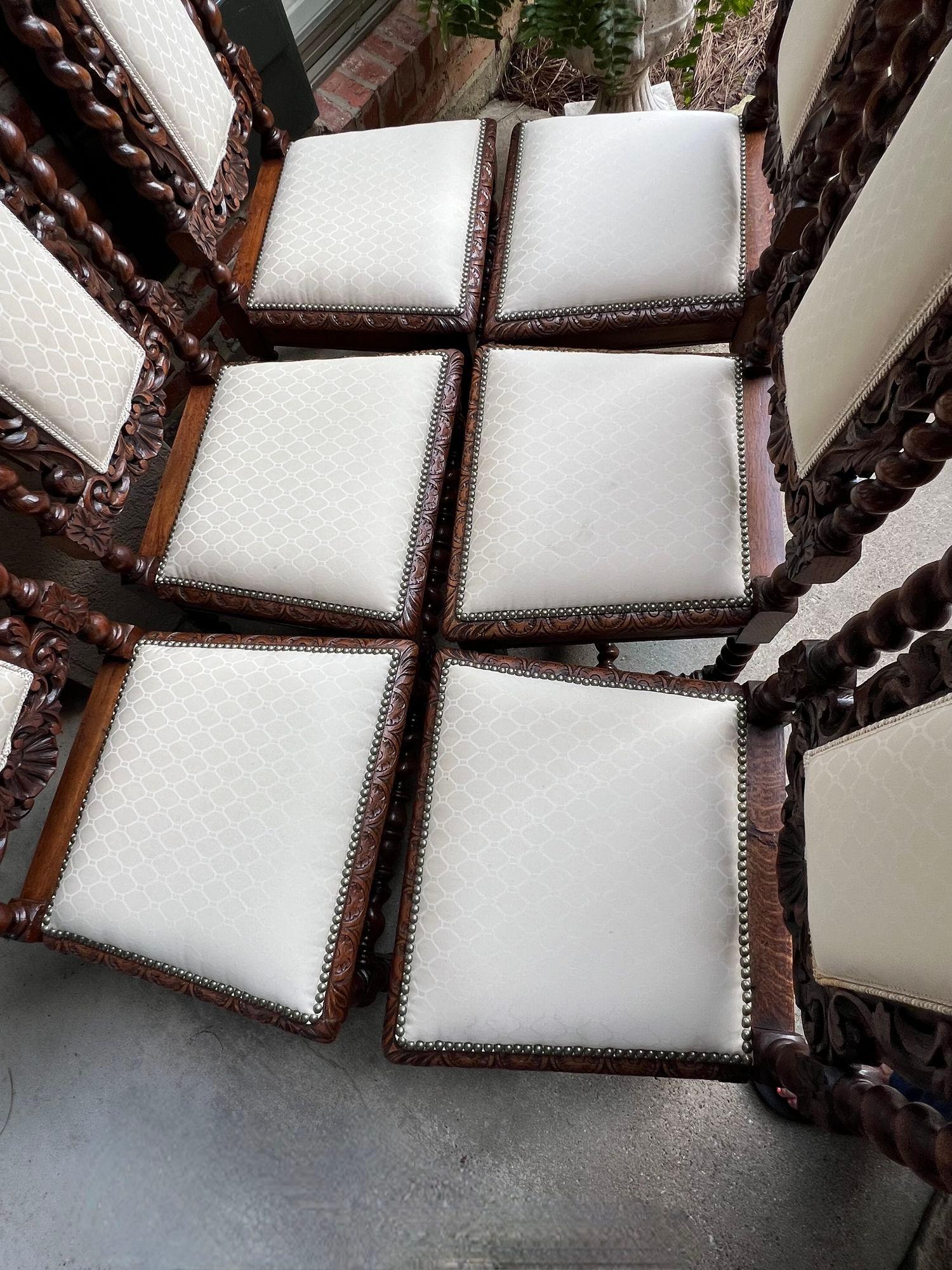 Set 6 Antique French Dining Chairs Renaissance Carved Oak Lion Barley Twist 1