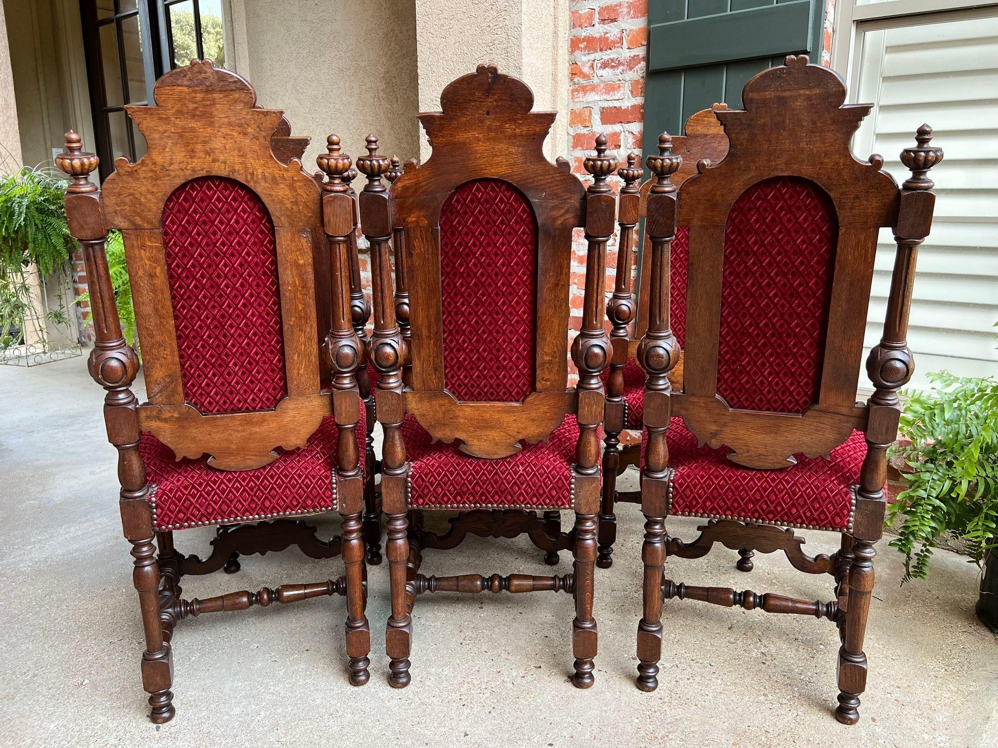 Set 6 Antique French Dining Chairs Renaissance Carved Oak Lion Baroque Louis XIV 4
