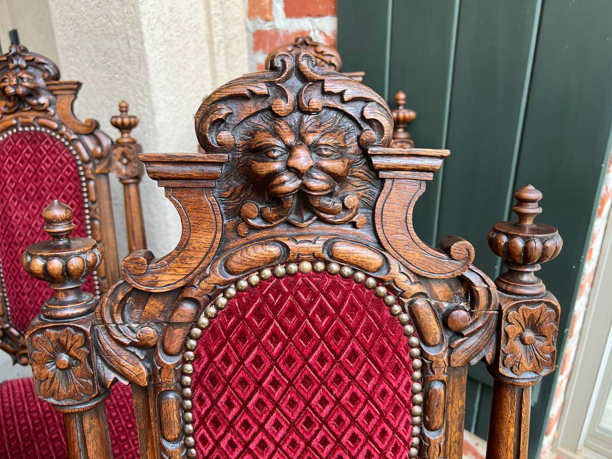 Set 6 Antique French Dining Chairs Renaissance Carved Oak Lion Baroque Louis XIV 5