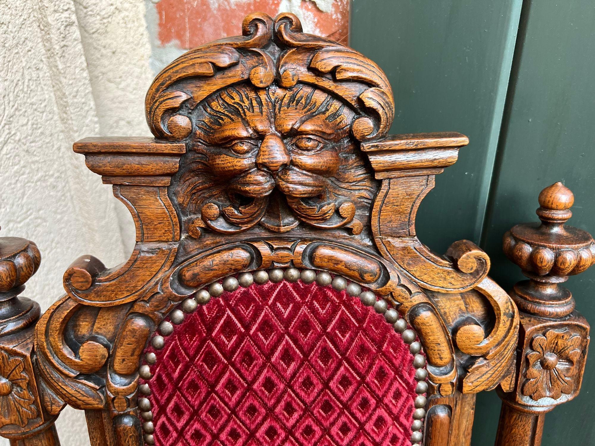 Set 6 Antique French Dining Chairs Renaissance Carved Oak Lion Baroque Louis XIV 6