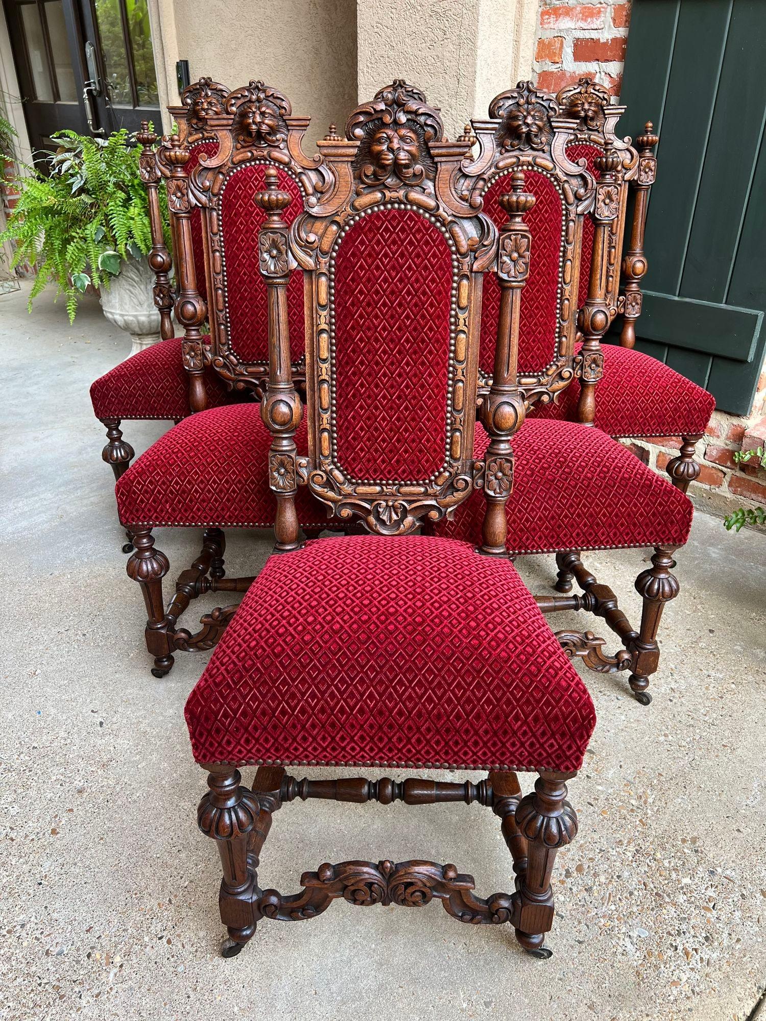 Set 6 Antique French Dining Chairs Renaissance Carved Oak Lion Baroque Louis XIV 7