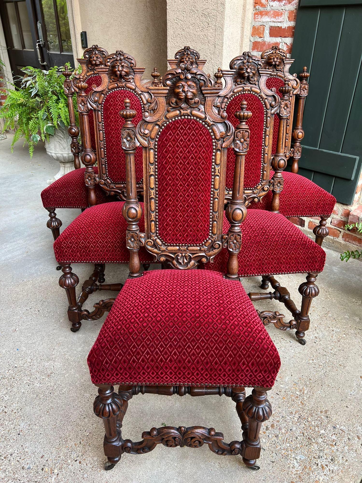 Set 6 Antique French Dining Chairs Renaissance Carved Oak Lion Baroque Louis XIV 8