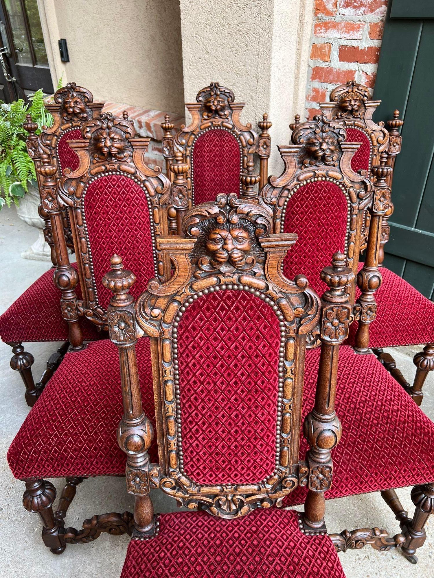 Set 6 Antique French Dining Chairs Renaissance Carved Oak Lion Baroque Louis XIV 9