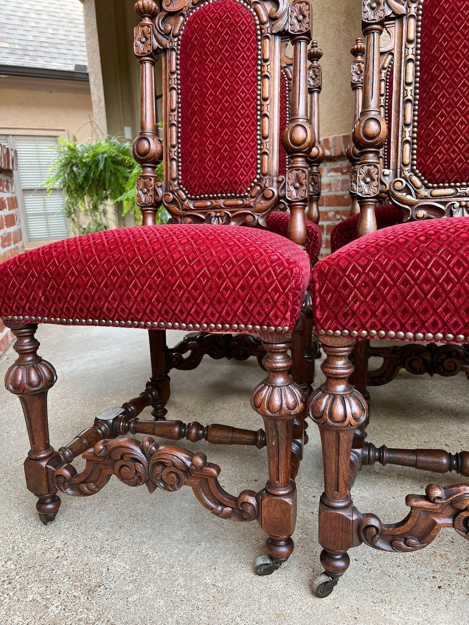 Set 6 Antique French Dining Chairs Renaissance Carved Oak Lion Baroque Louis XIV 10