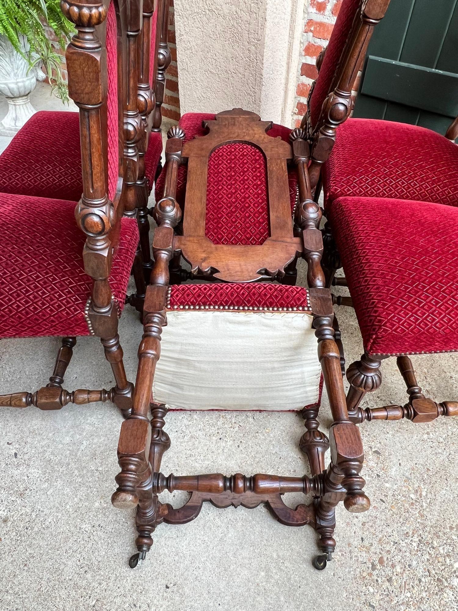 Set 6 Antique French Dining Chairs Renaissance Carved Oak Lion Baroque Louis XIV 14