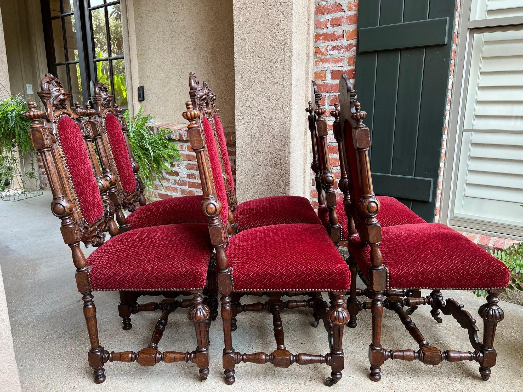 Upholstery Set 6 Antique French Dining Chairs Renaissance Carved Oak Lion Baroque Louis XIV