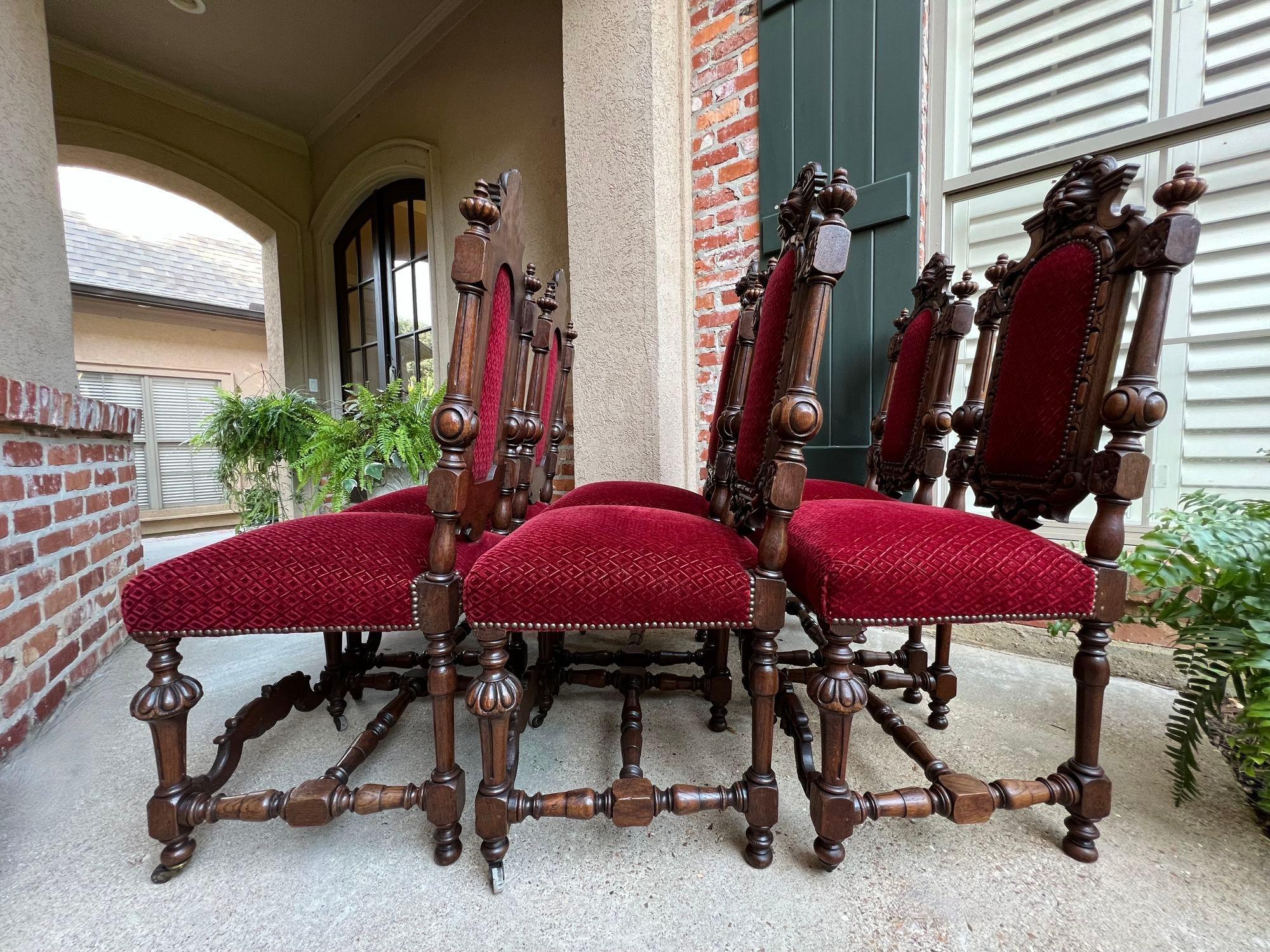 Set 6 Antique French Dining Chairs Renaissance Carved Oak Lion Baroque Louis XIV 2