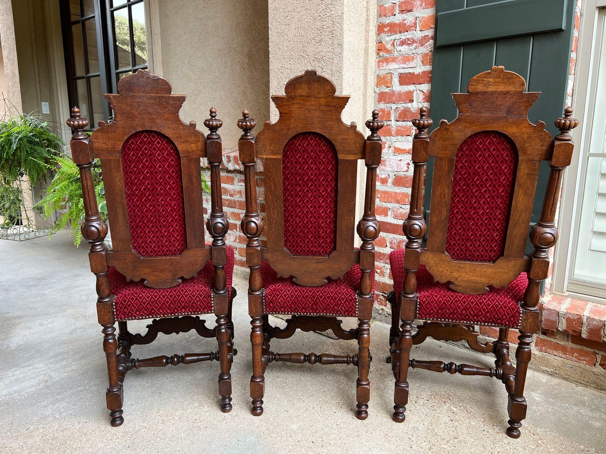 Set 6 Antique French Dining Chairs Renaissance Carved Oak Lion Baroque Louis XIV 3