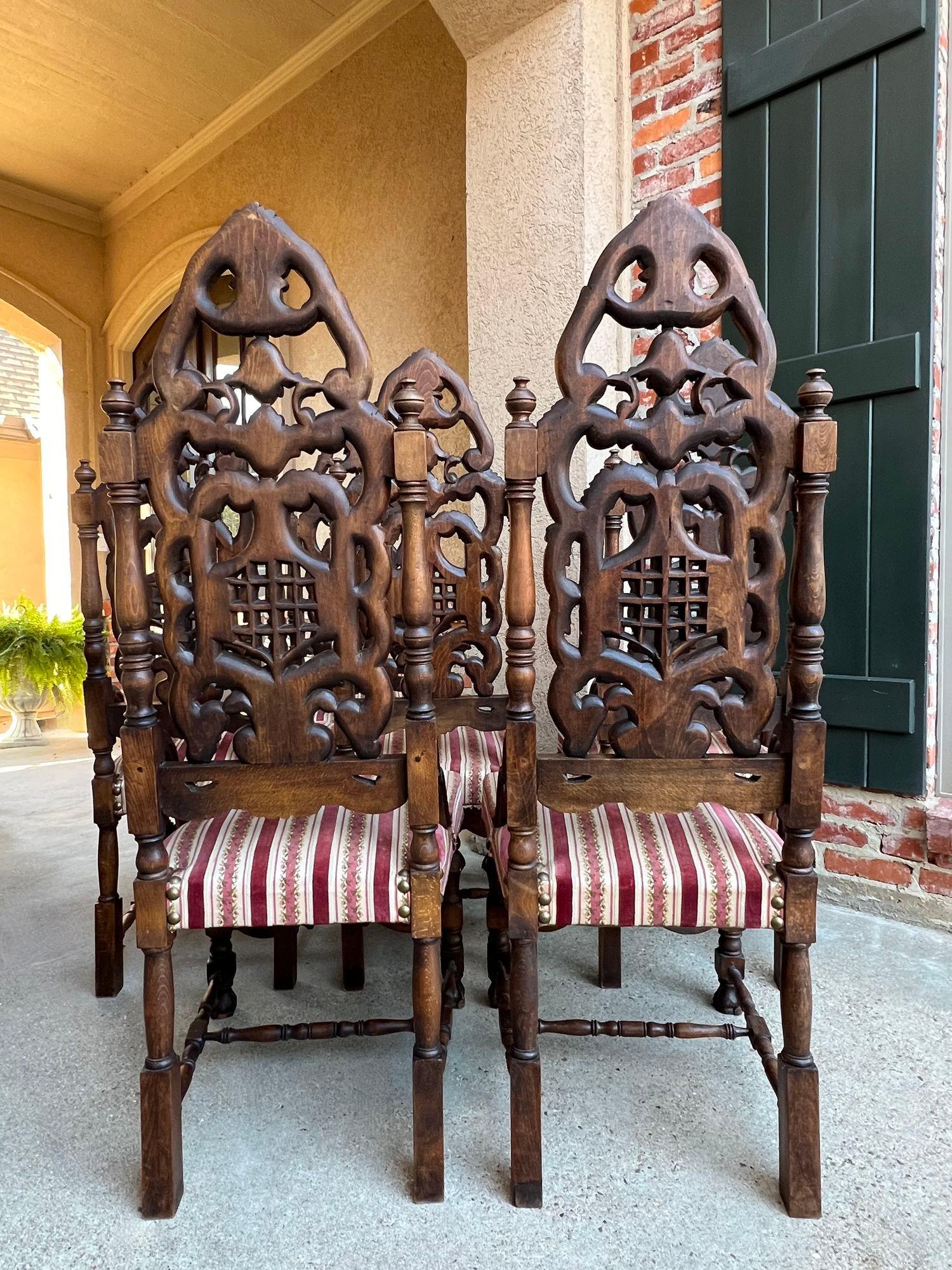Set 6 Antique French Dining Chairs Renaissance Revival Tall Open Carved Oak SIX For Sale 6