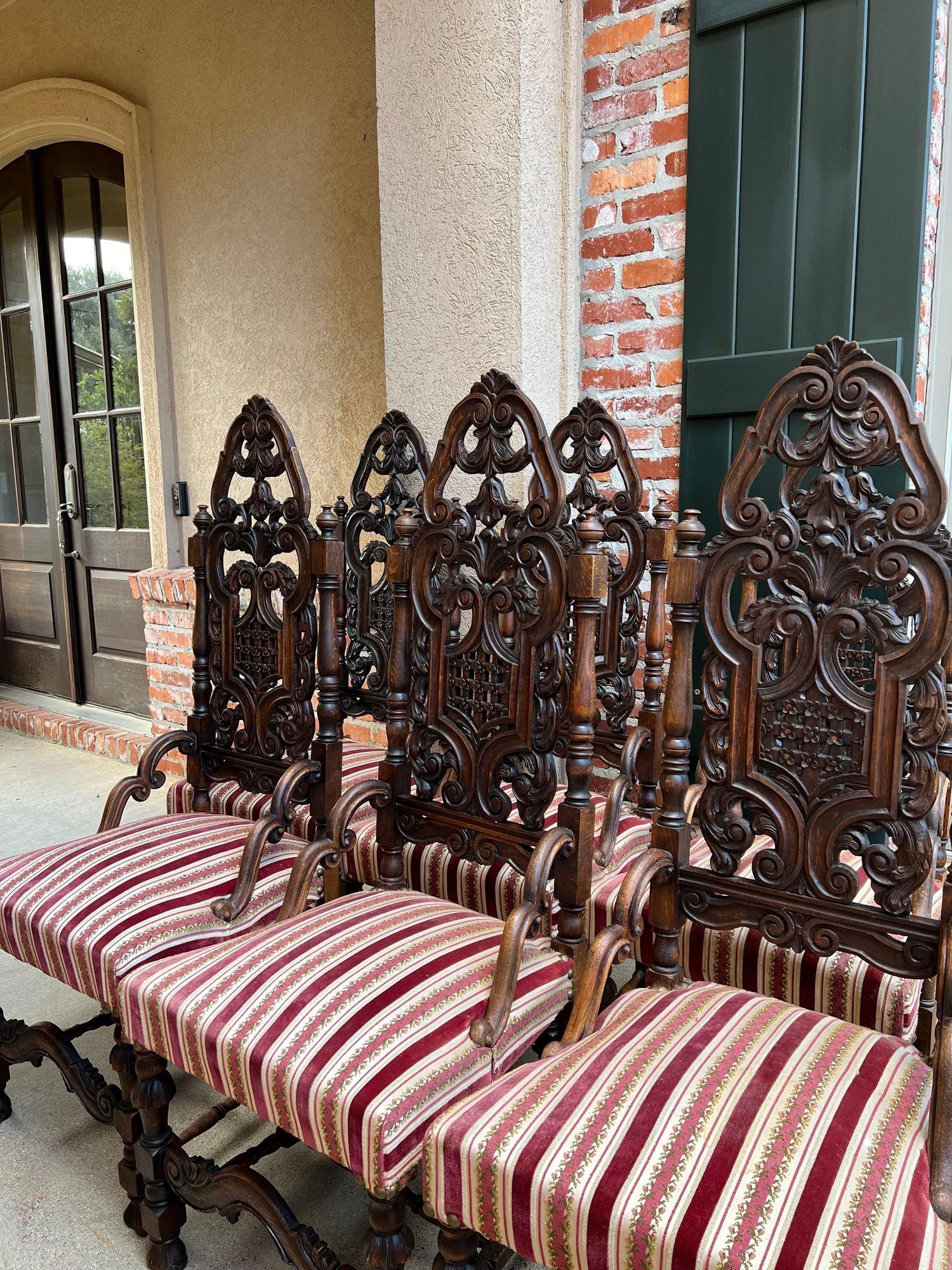 Set 6 Antique French Dining Chairs Renaissance Revival Tall Open Carved Oak SIX For Sale 8