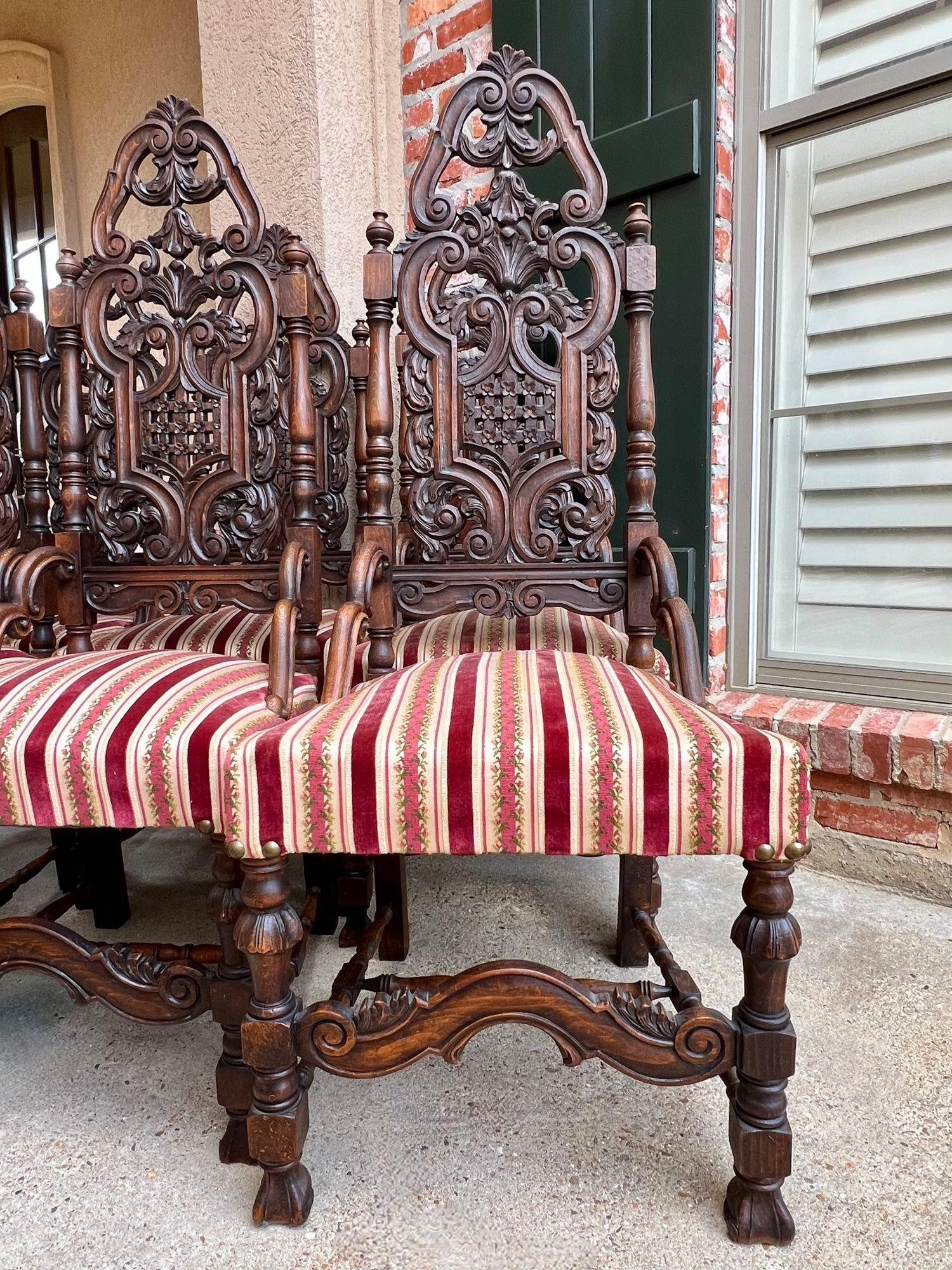 Set 6 Antique French Revival Chaises de salle à manger hautes et ouvertes en chêne sculpté SIX en vente 7
