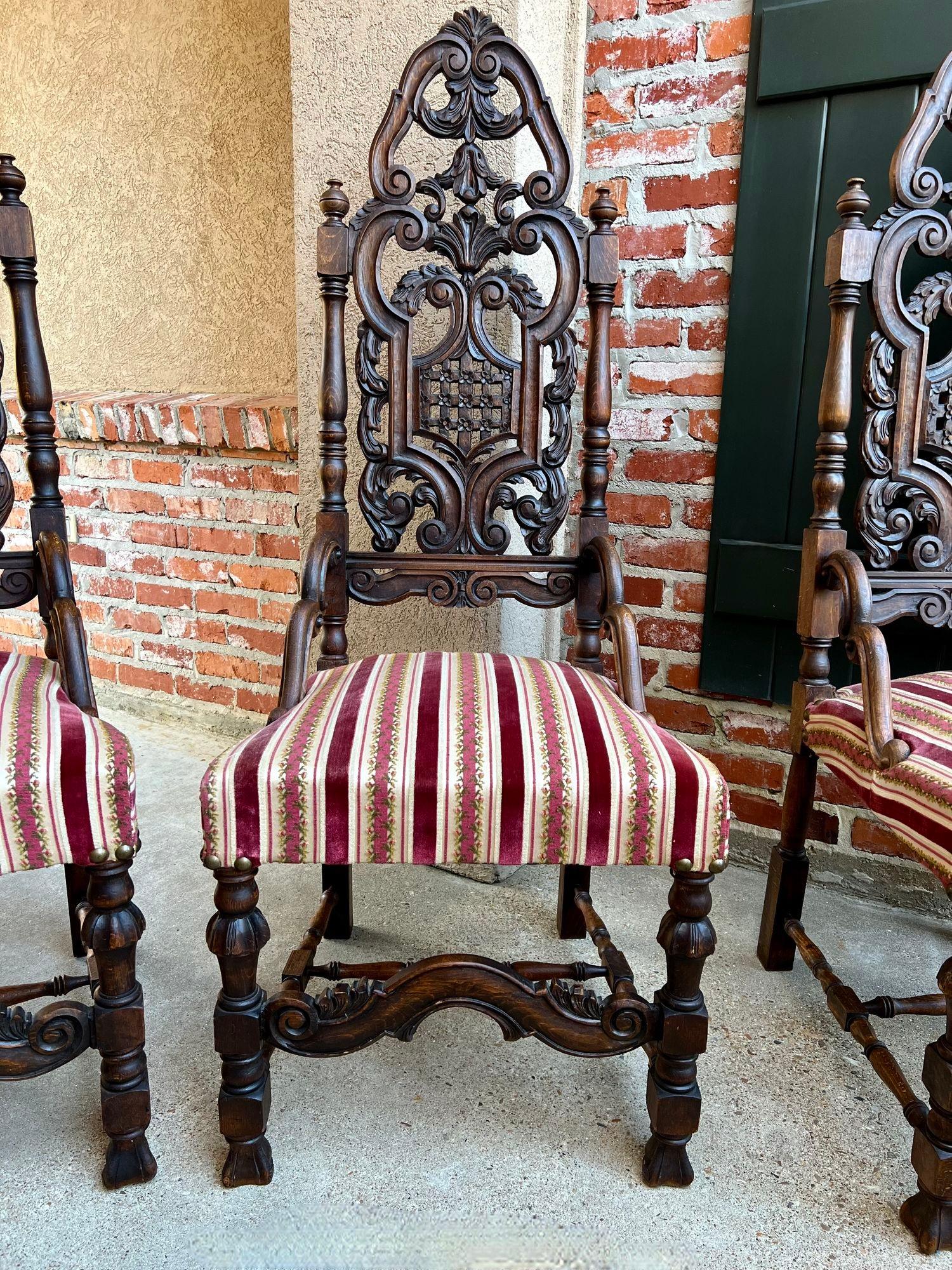 Set 6 Antique French Dining Chairs Renaissance Revival Tall Open Carved Oak SIX For Sale 11
