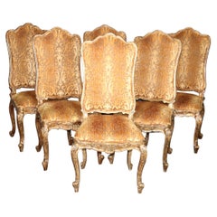 Set 6 Antique Gold Finished Tall Back French Louis XV Carved Backs, circa 1990