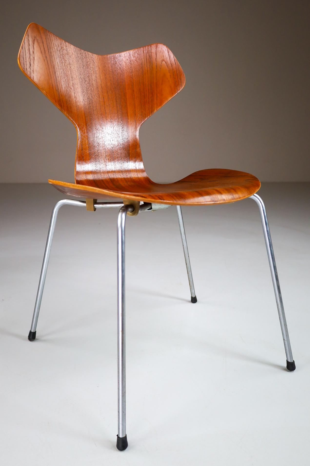Plywood Set/6 Arne Jacobsen Grand Prix Dining Chairs for Fritz Hansen, Denmark 1960s