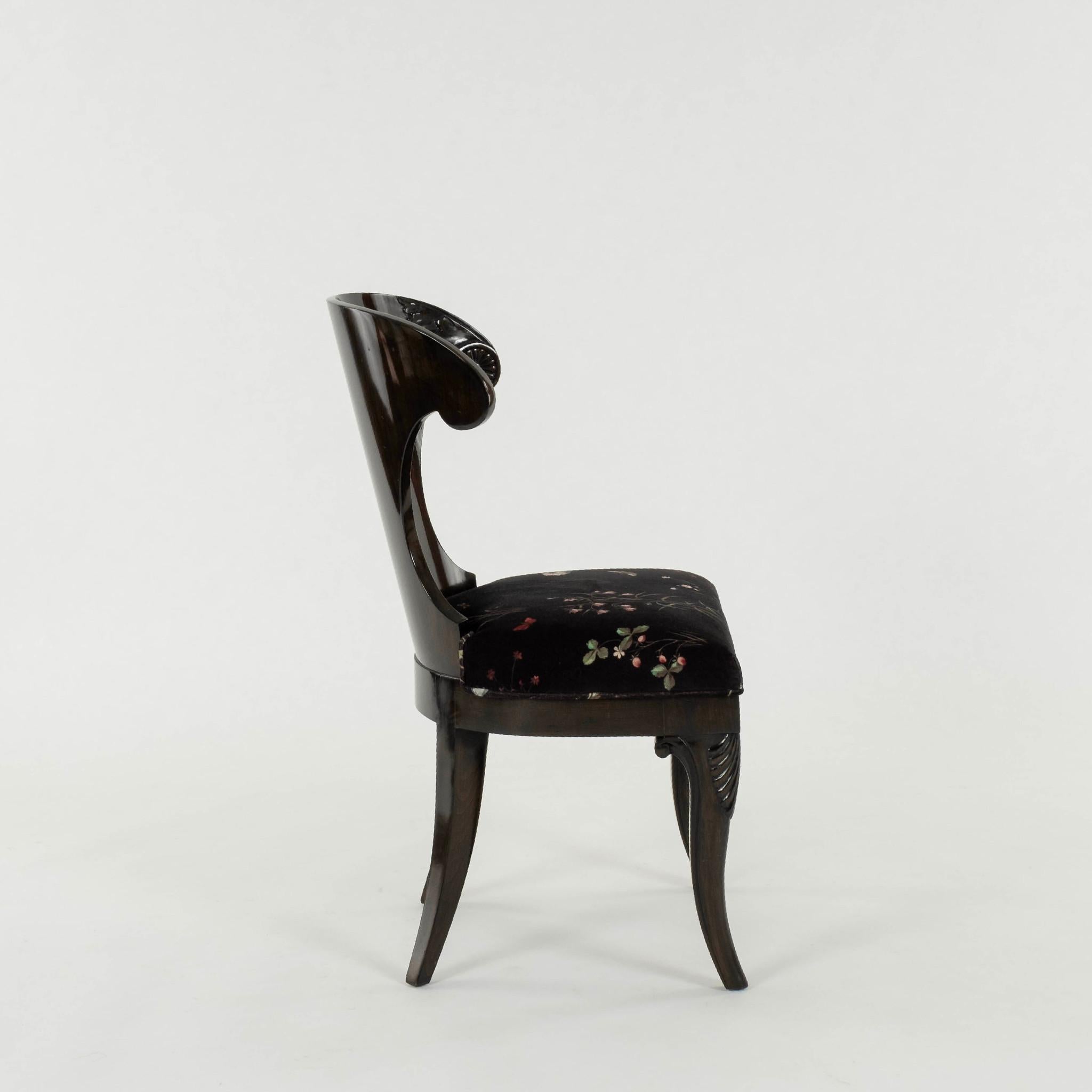 North American Six Charlap Hyman & Herrero Primavera Black Velvet  Klismos Dining Chairs For Sale