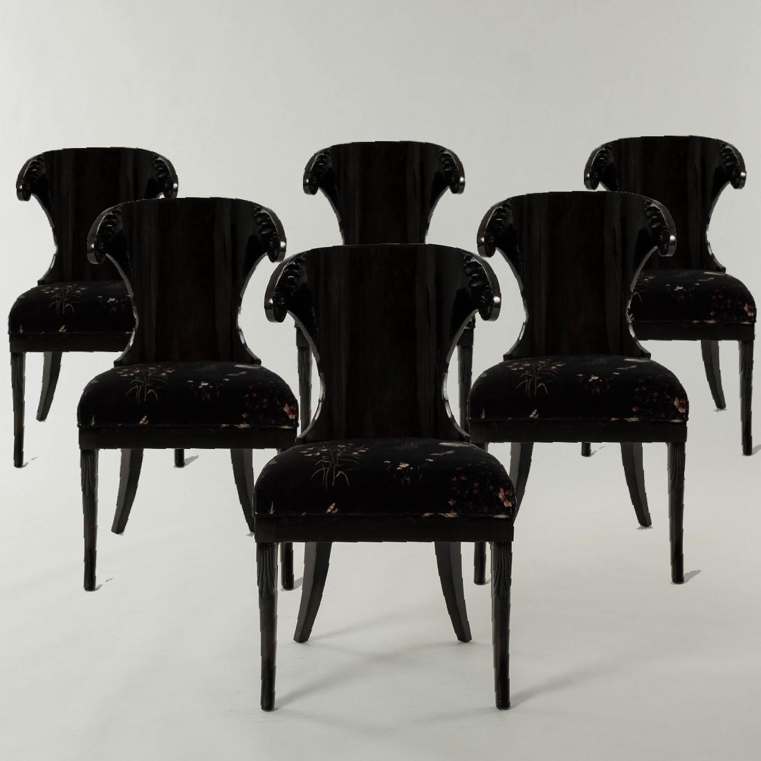 Six Charlap Hyman & Herrero Primavera Black Velvet  Klismos Dining Chairs For Sale 1