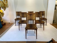 Set 6 Art Deco Dining Chairs Jim Thompson Silk Velvet Cheetah Pierre Frey 1940s