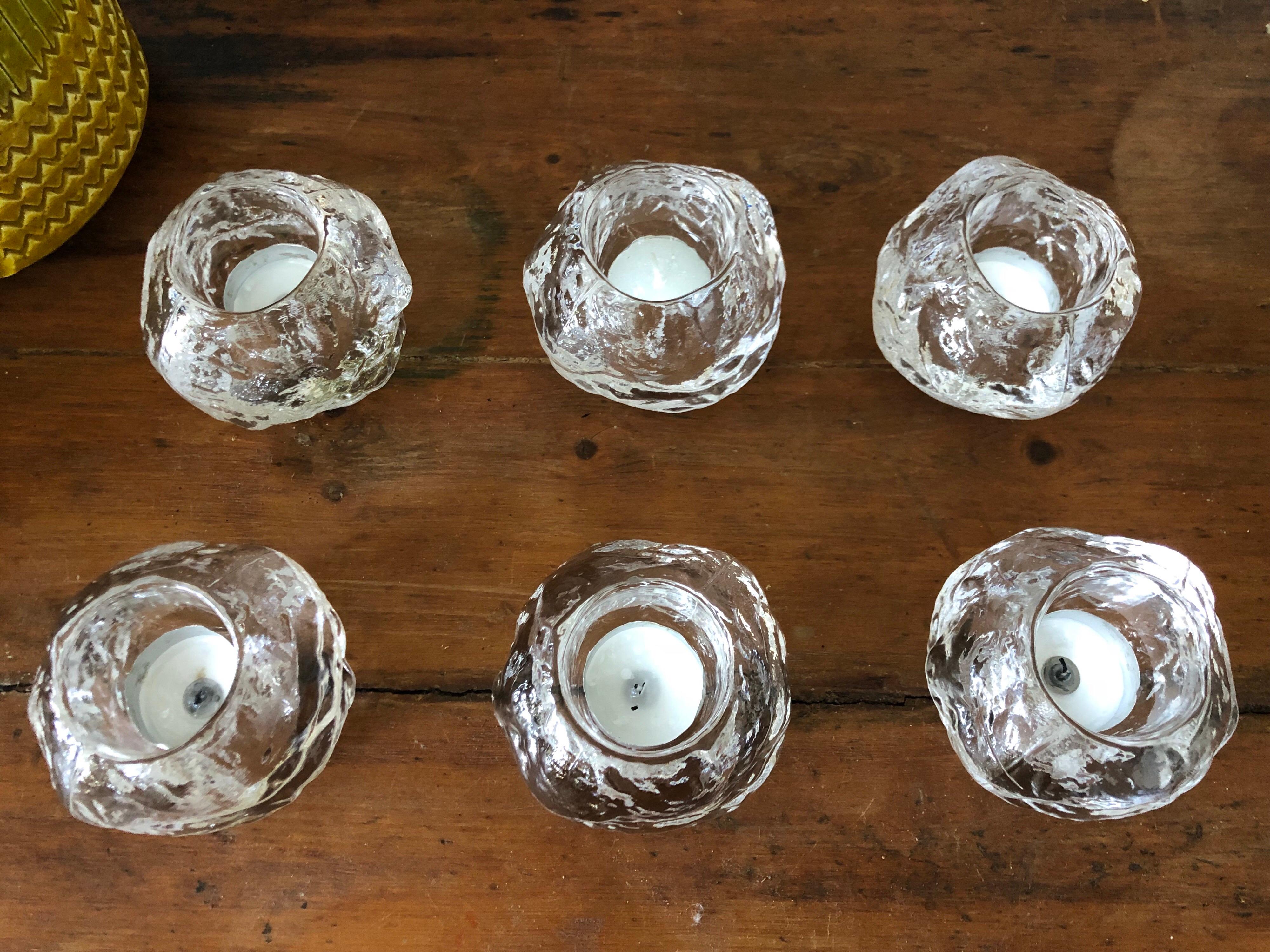 Set 6 Art Glass Snowball Votive Candleholders by Kosta Boda for Orrefors (Schwedisch) im Angebot